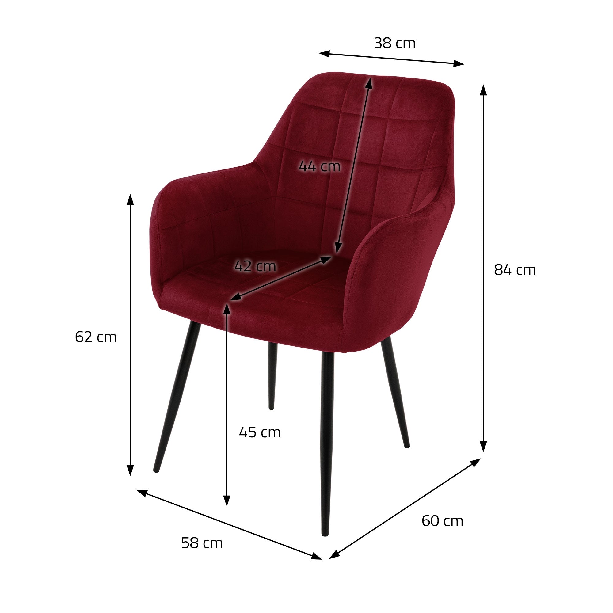 ECD Germany 6 chaises salle à manger velours bordeaux accoudoirs