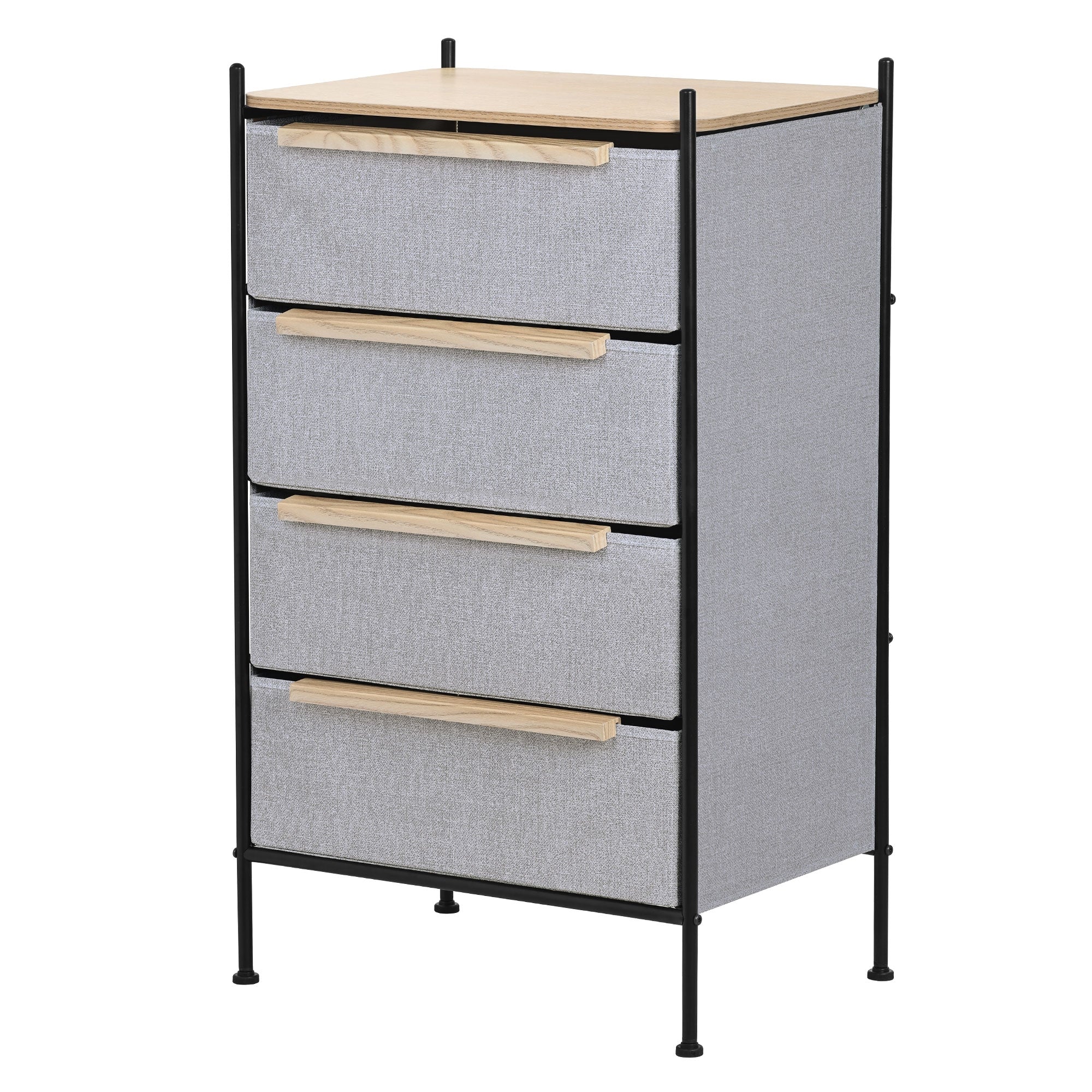 ML-Design chevet tissu chêne 1 tiroir acier noir + MDF