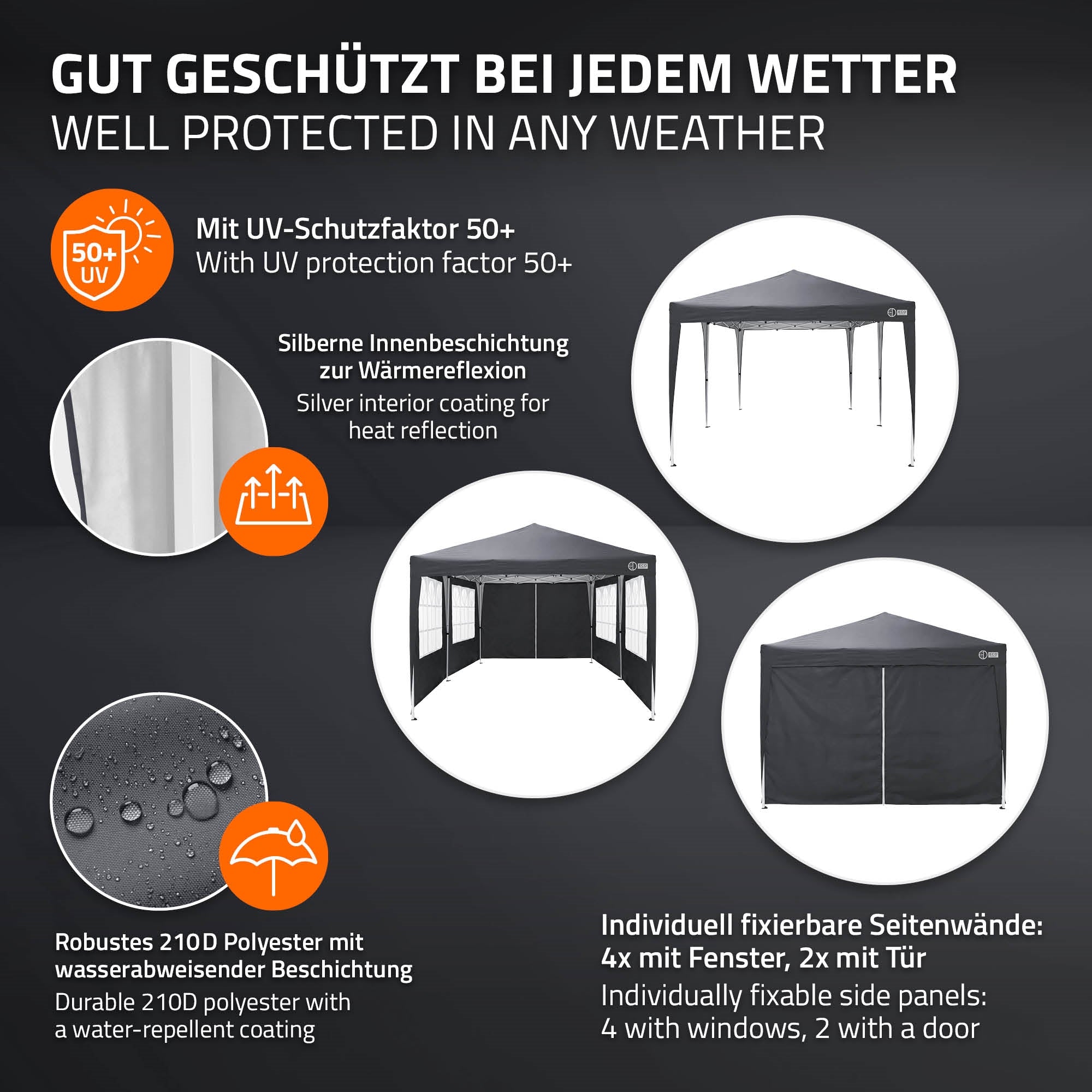 ECD Germany Garten tonnelle pliante 3x6 anthracite 6 parois