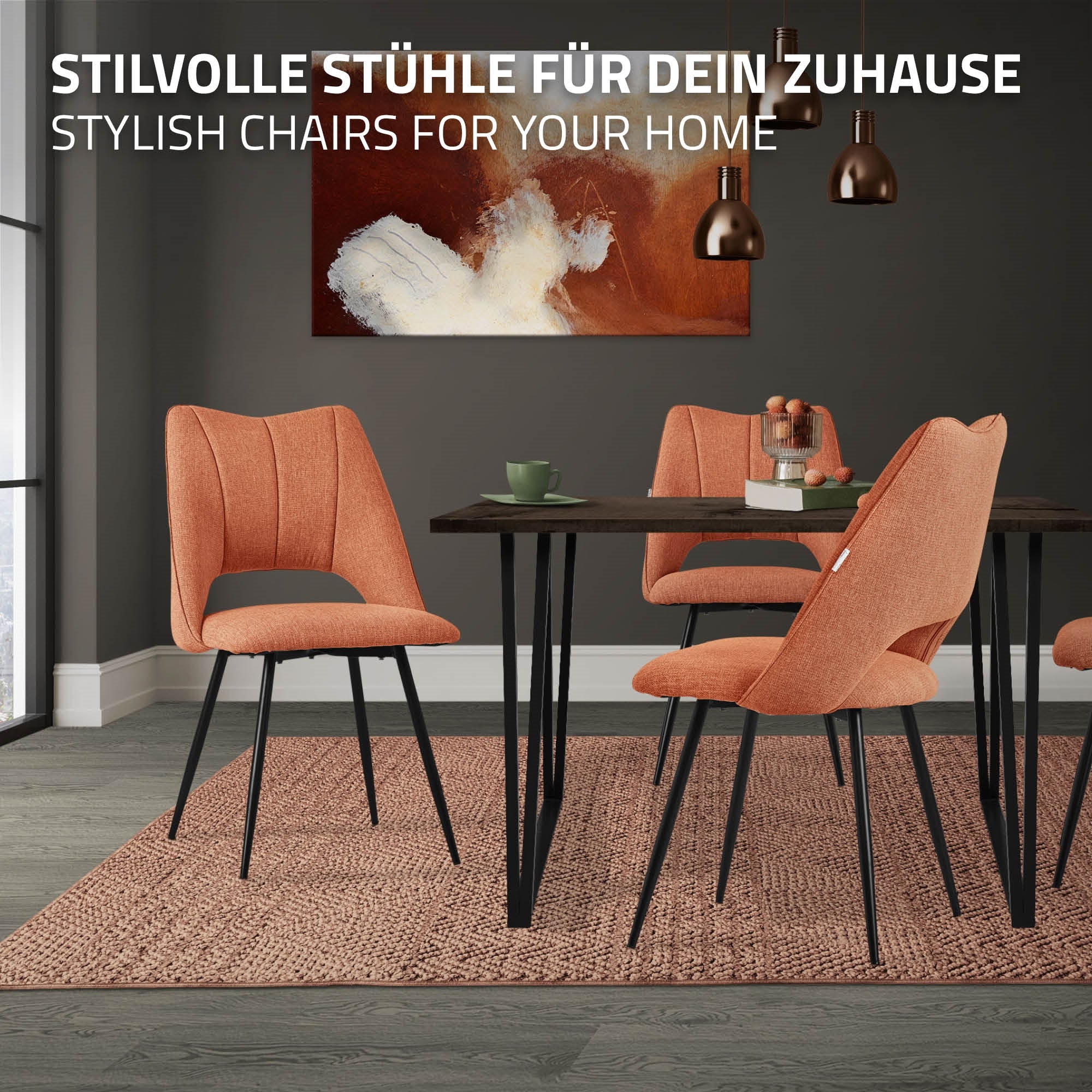 ECD Germany Möbel chaise salle à manger orange lot de 4 rembourrée