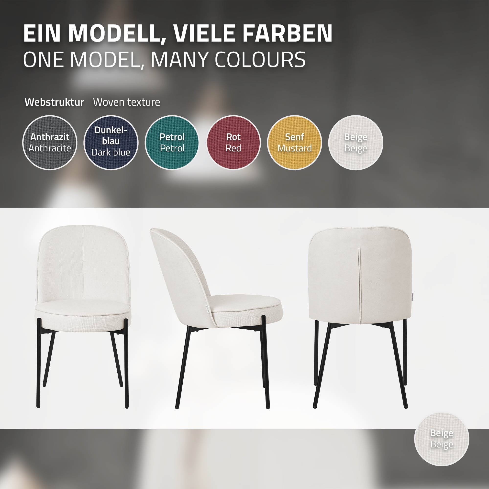 ECD Germany ML-Design chaise rembourrée beige lot 4 tissu