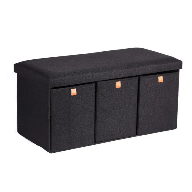 Stokomani Maison pouf tiroir rangement noir 78x37x37 cm