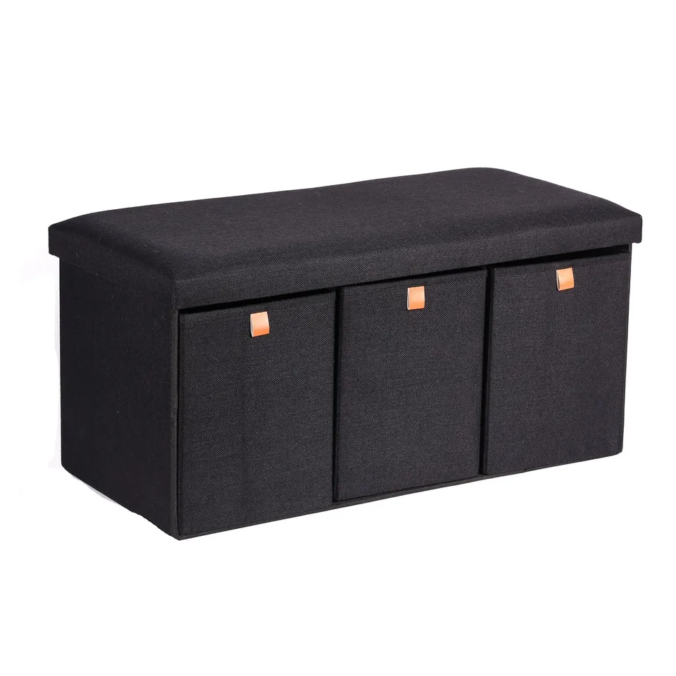 Stokomani Maison pouf tiroir rangement noir 78x37x37 cm