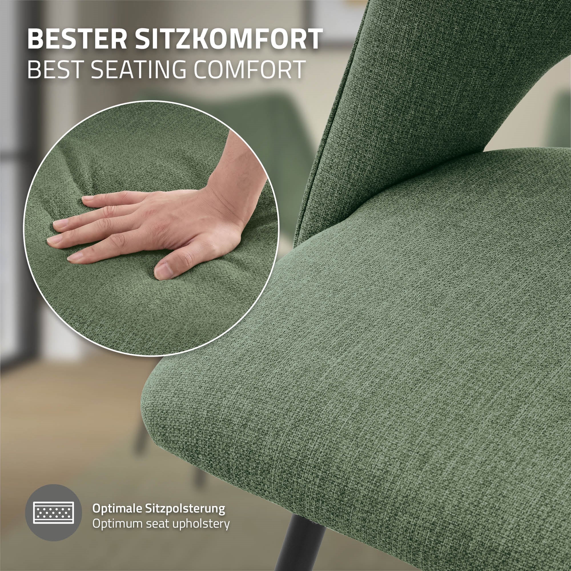 ECD Möbel chaise cuisine vert lot 4 rembourrée 120 kg