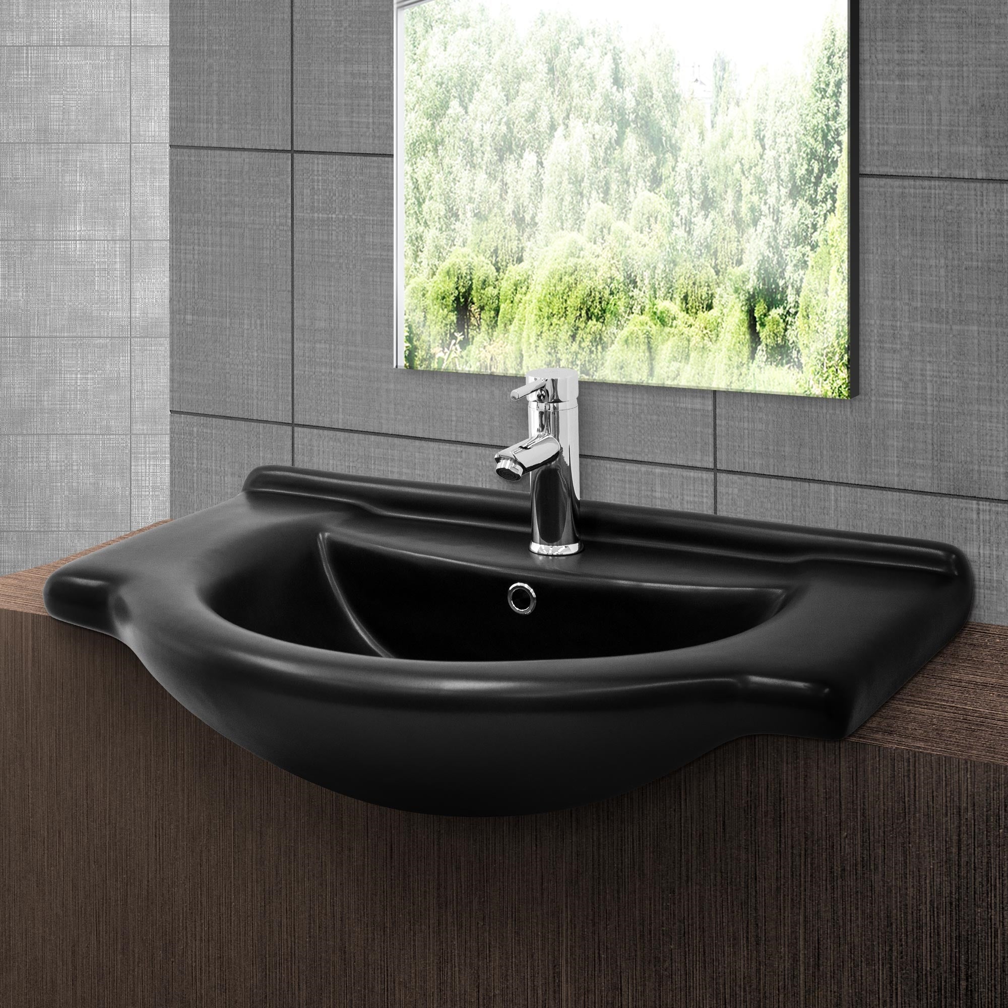 ECD Germany Sanitär vasque 77x50 noir mat bonde argent