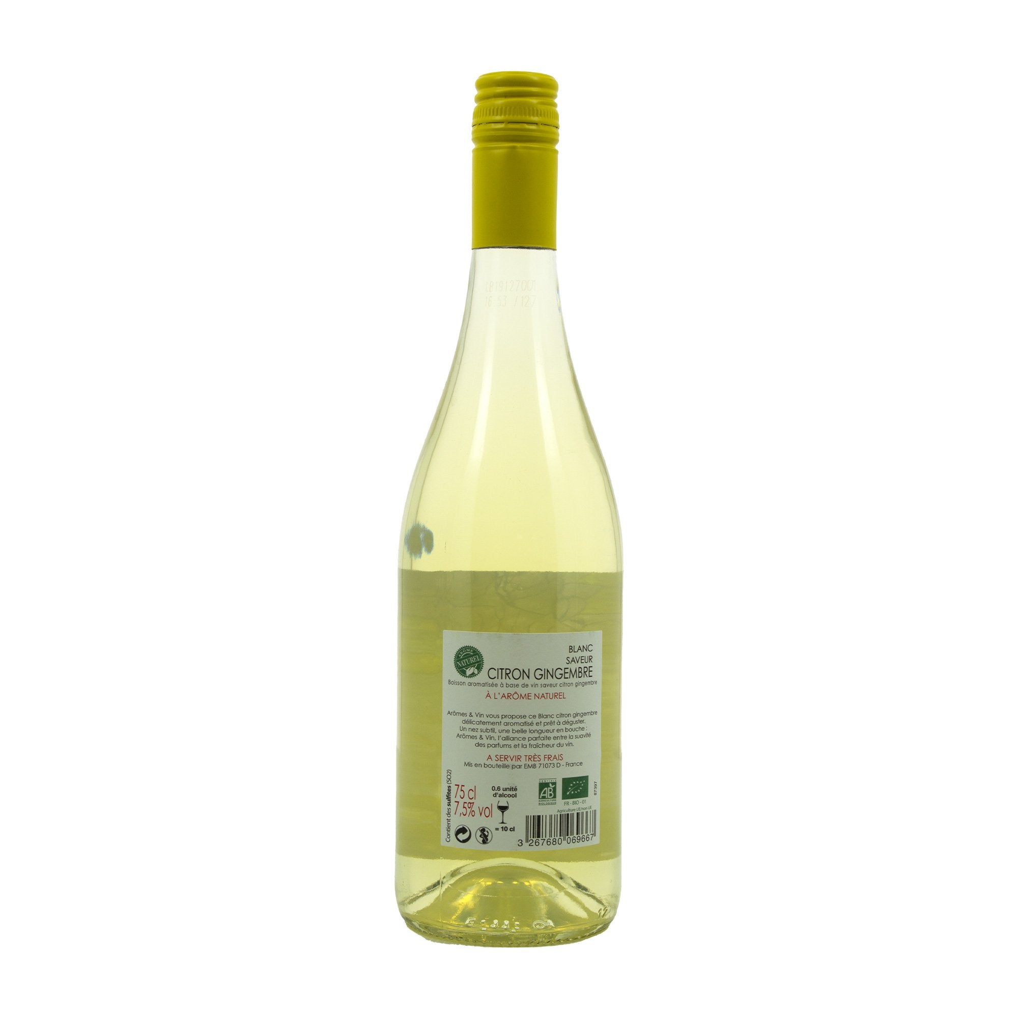 Stokomani Boisson vin blanc citron gingembre bio 7,5%
