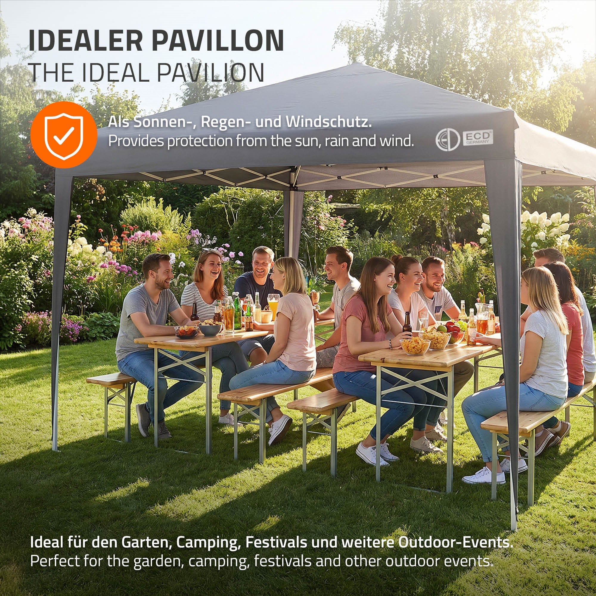 ECD Germany pavillon pliant 3x3 m anthracite avec parois polyester