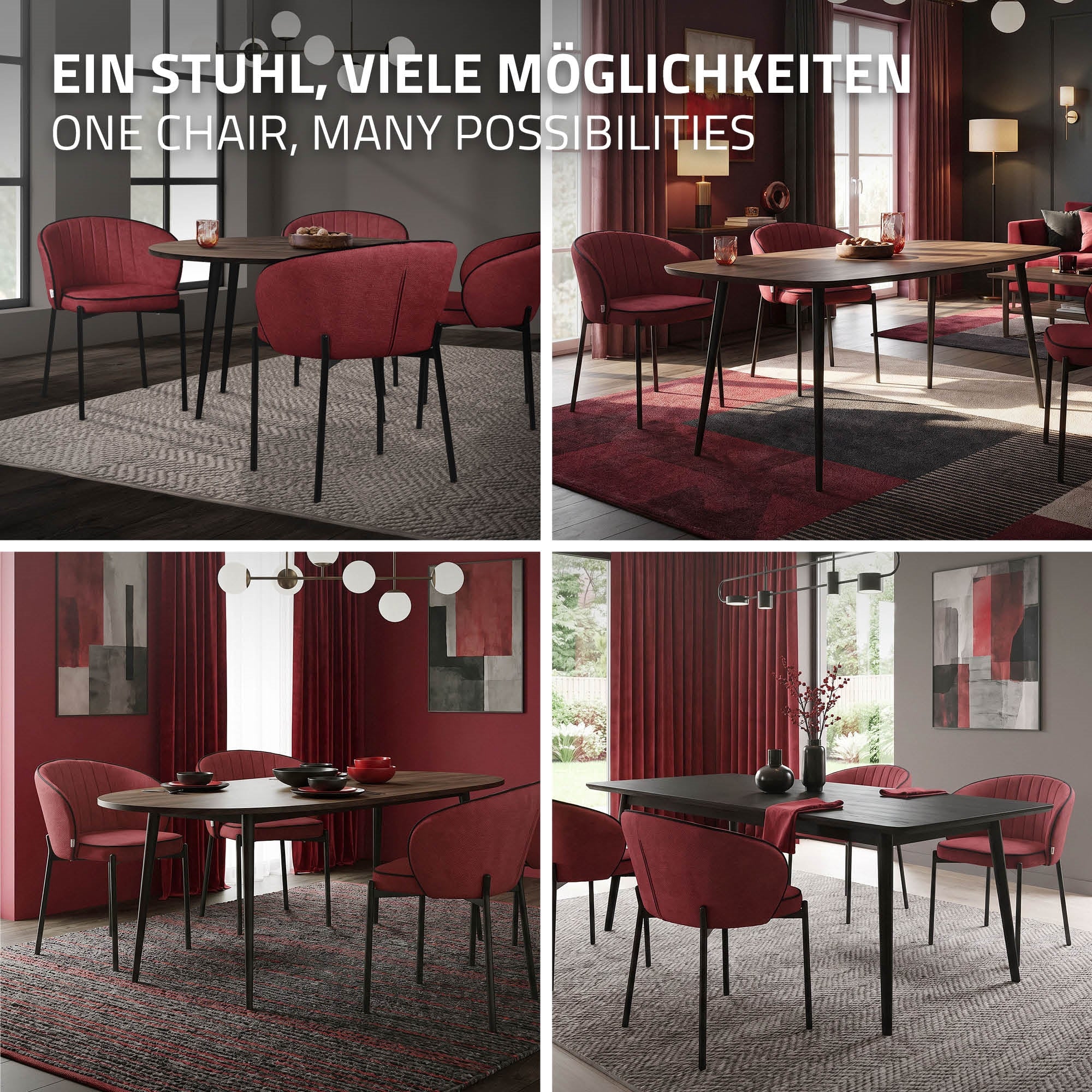 ML-Design chaise salle à manger rouge lot 6 dossier accoudoirs