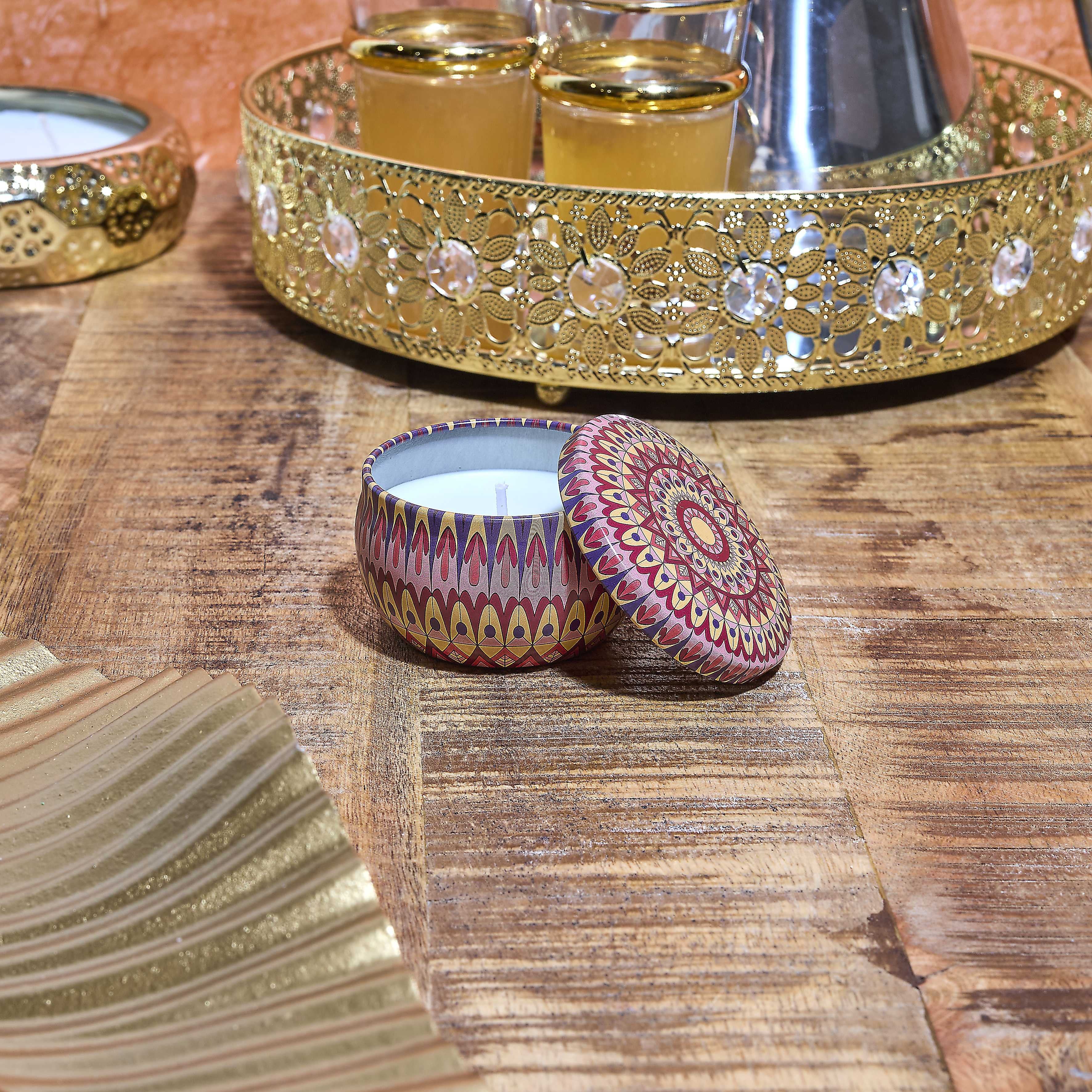 Bougie ronde métal mandala déco maison à offrir