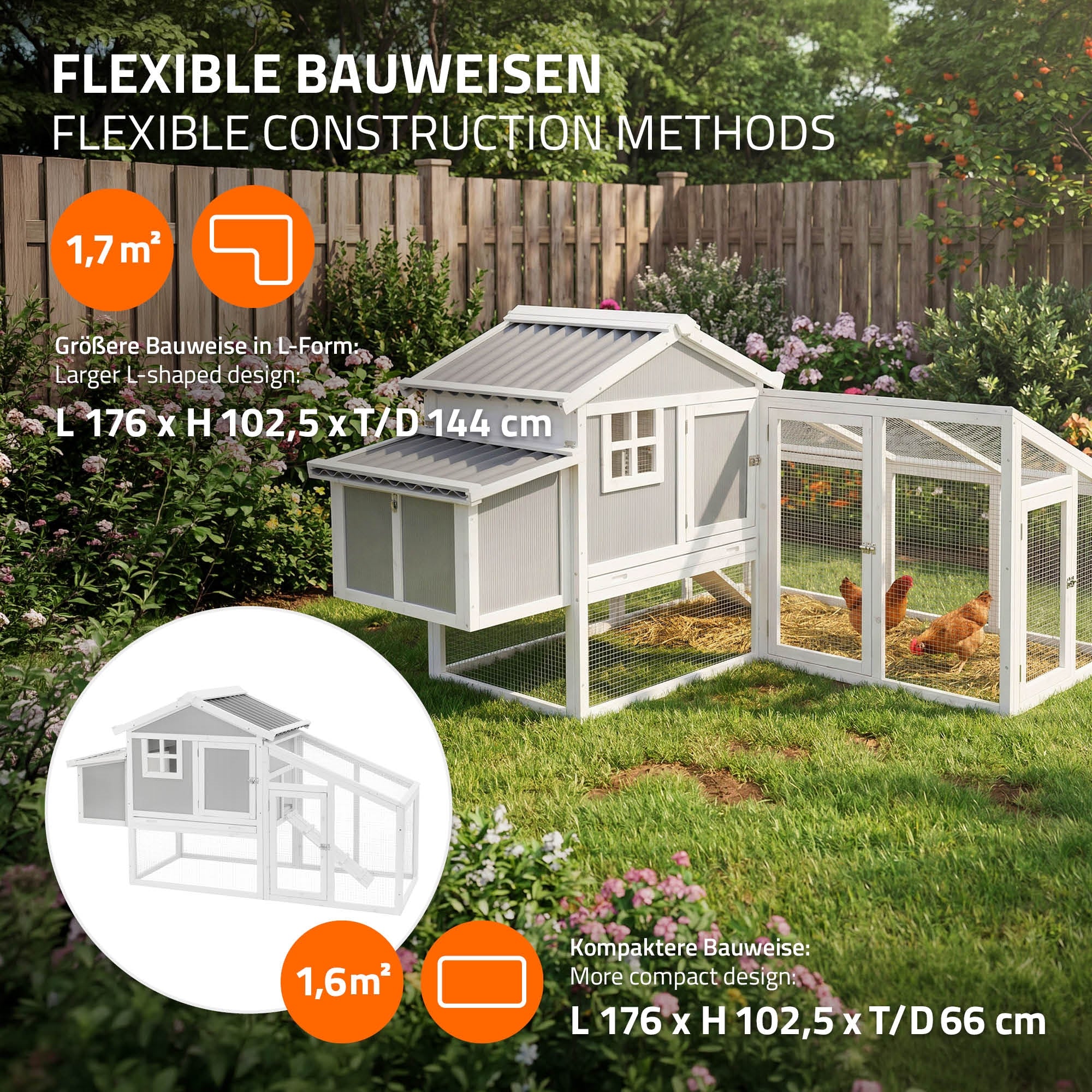 ECD Germany Garten poulailler bois XXL 144x176cm enclos
