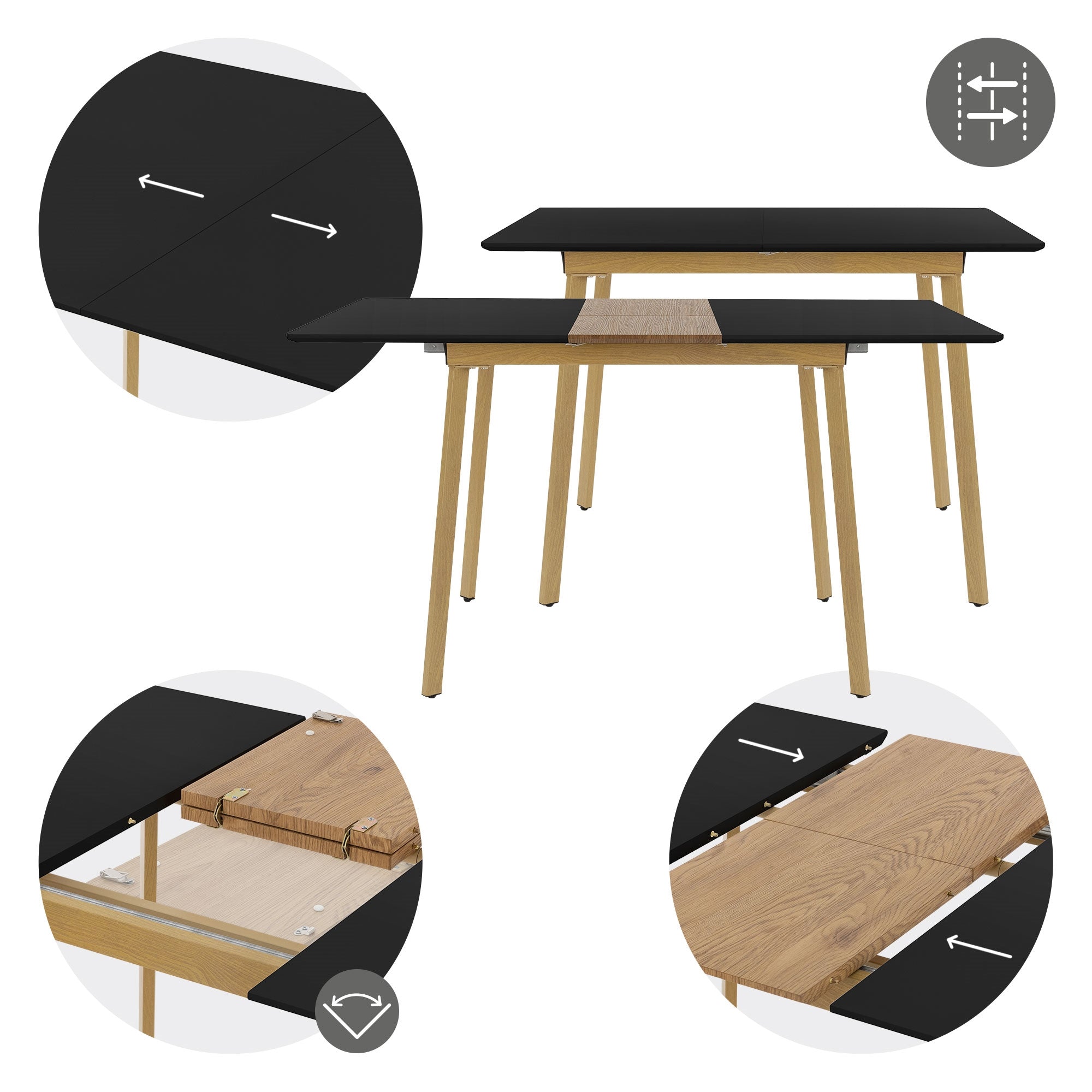 ECD Germany Möbel Table extensible noire 110-140x75 cm bois