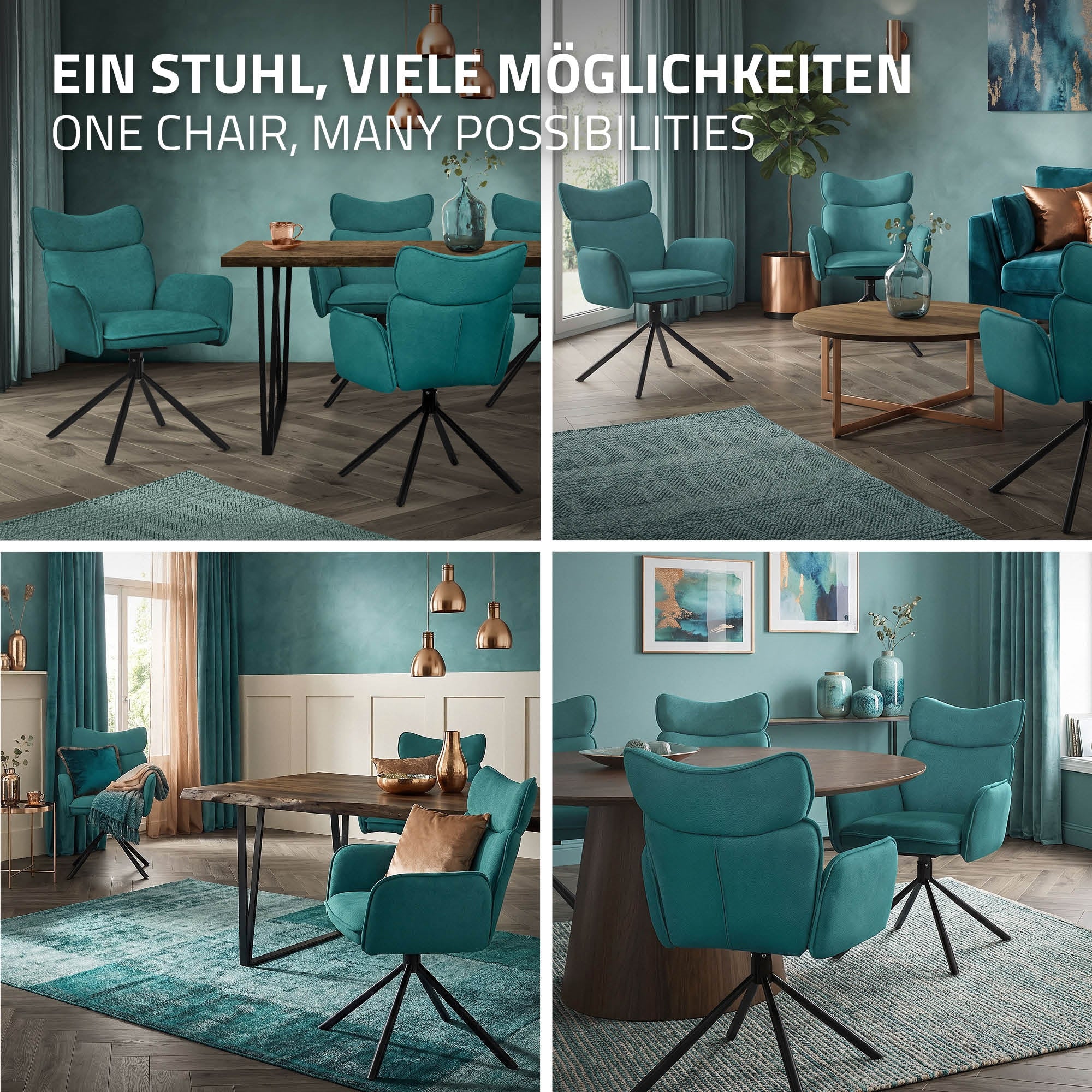 ECD Germany Möbel chaise salle à manger pivotante pétrole lot 2