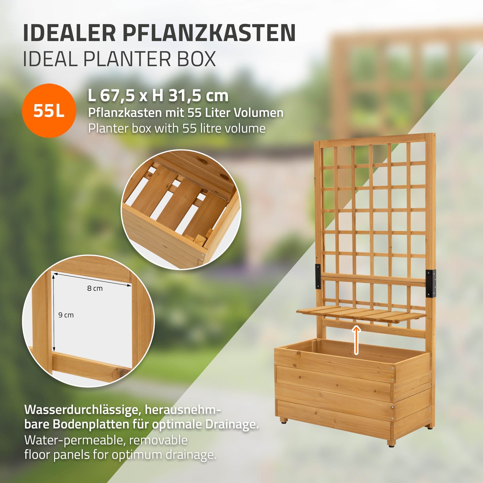 ECD Germany Garten Jardinière bois brun treillis 119cm à poser