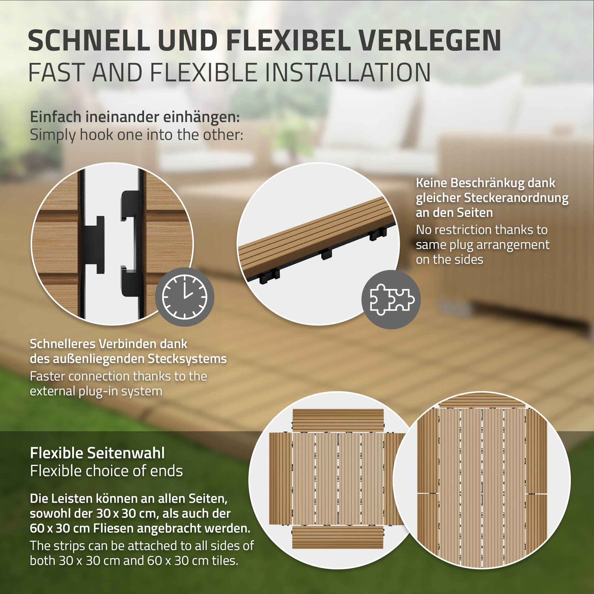 ECD Germany Garten baguette finition WPC teck droite 30 cm