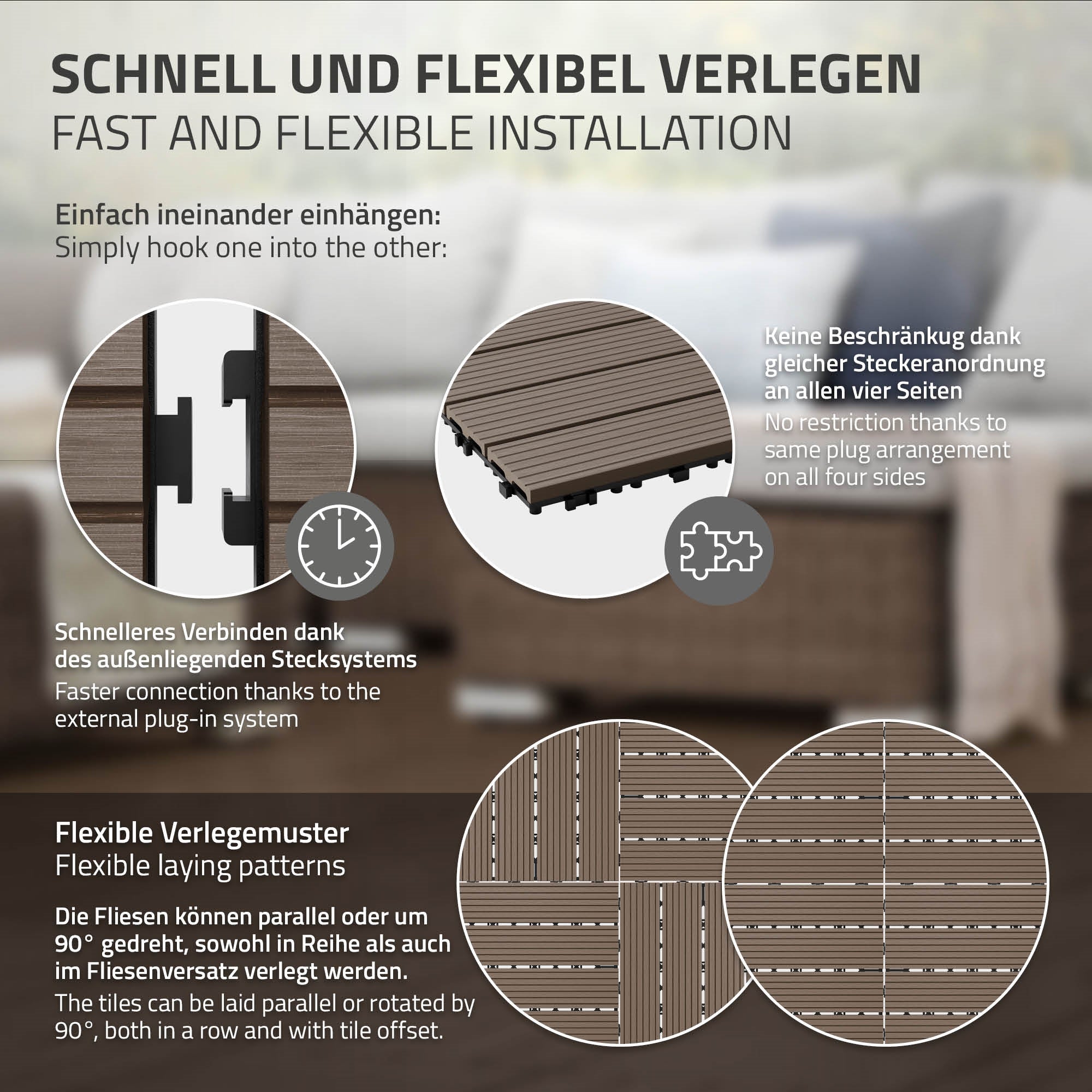 ECD Germany Garten 22 dalles WPC marron 30x30 cm 2m²