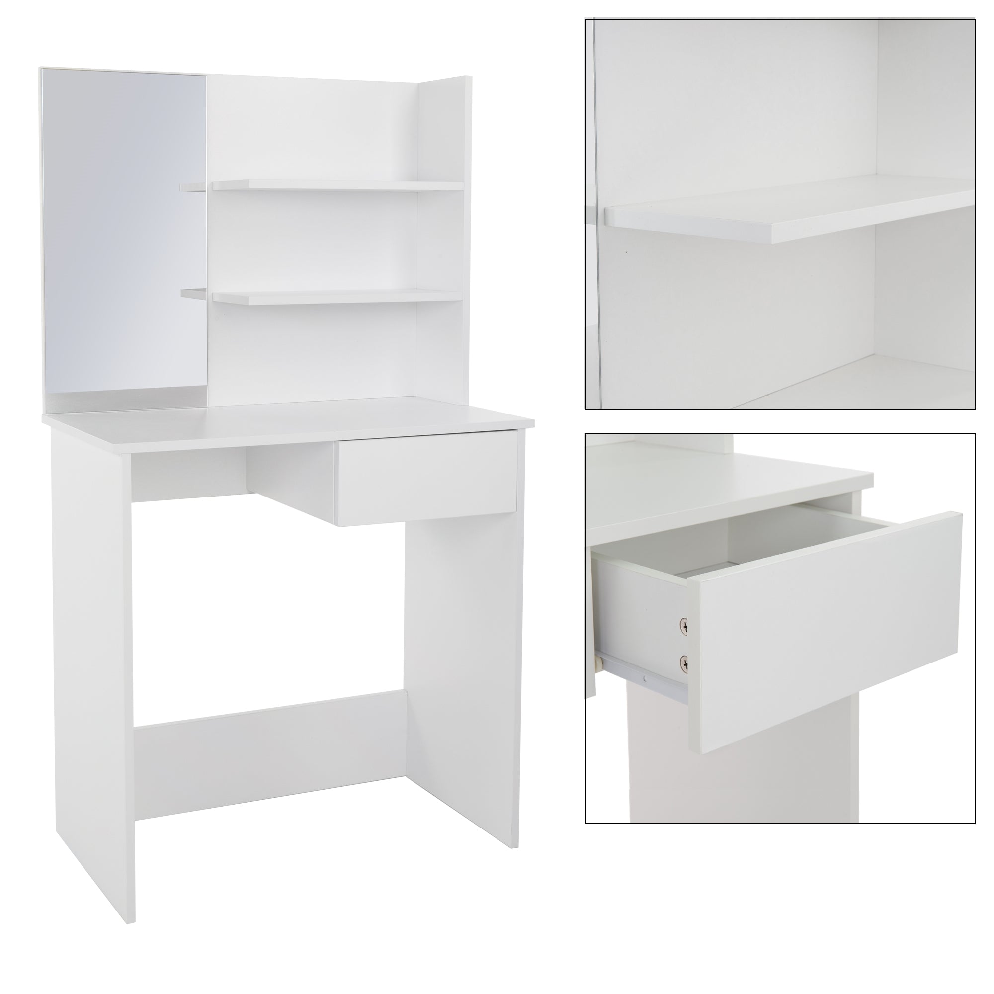 ECD Germany ML-Design Coiffeuse Blanche Miroir + Tabouret 75x40