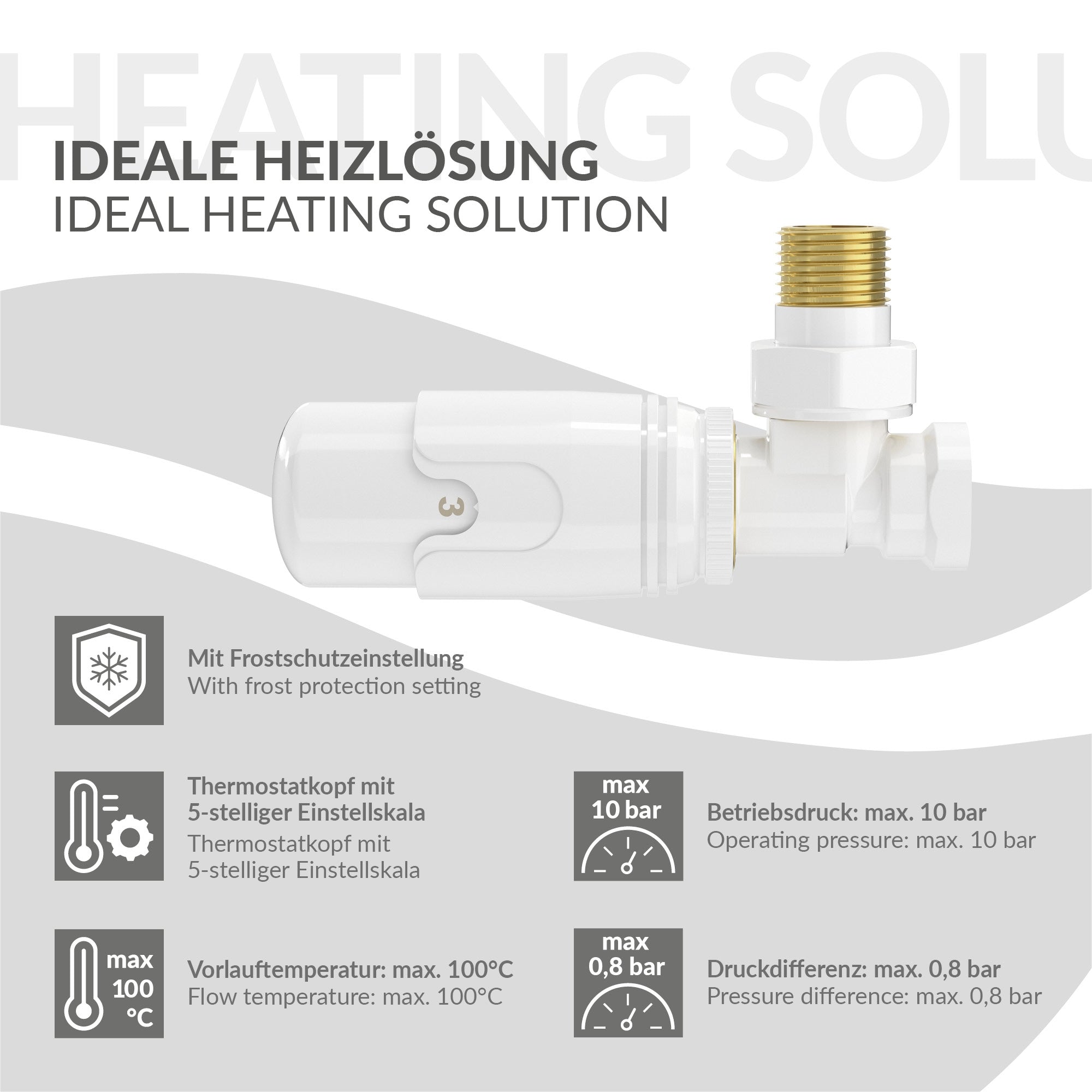 LuxeBath sèche-serviettes 600x1200 blanc vanne thermostatique