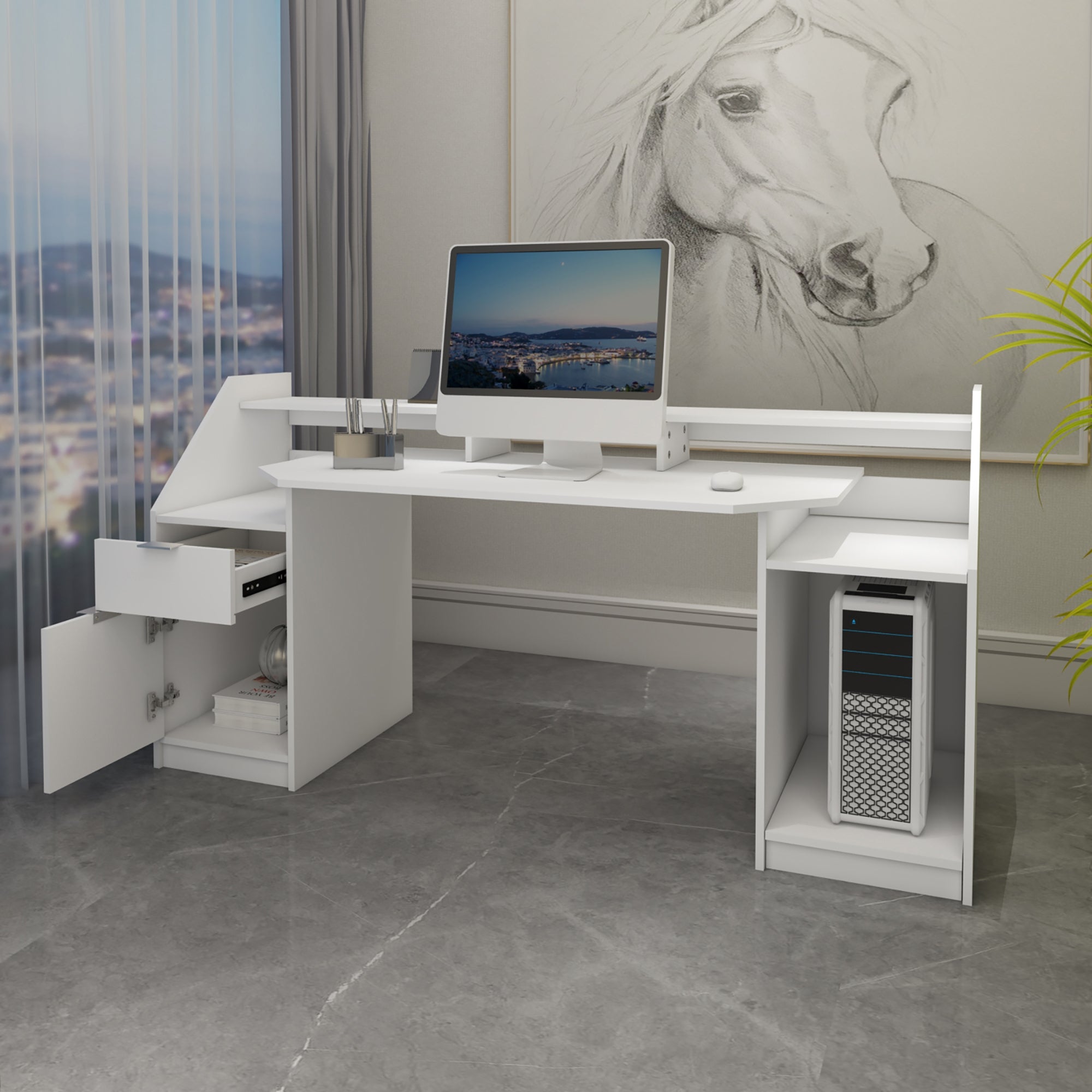 ECD Germany ML-Design bureau 180x90 blanc tiroir MDF