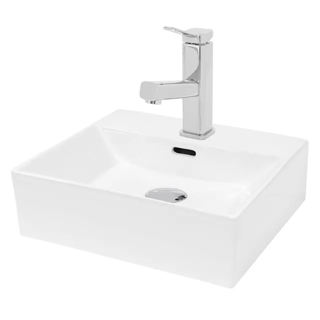 ECD Germany Sanitär lavabo céramique 41,5x36cm blanc + robinet