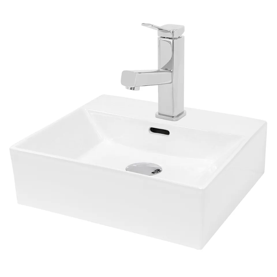 ECD Germany Sanitär lavabo céramique 41,5x36cm blanc + robinet