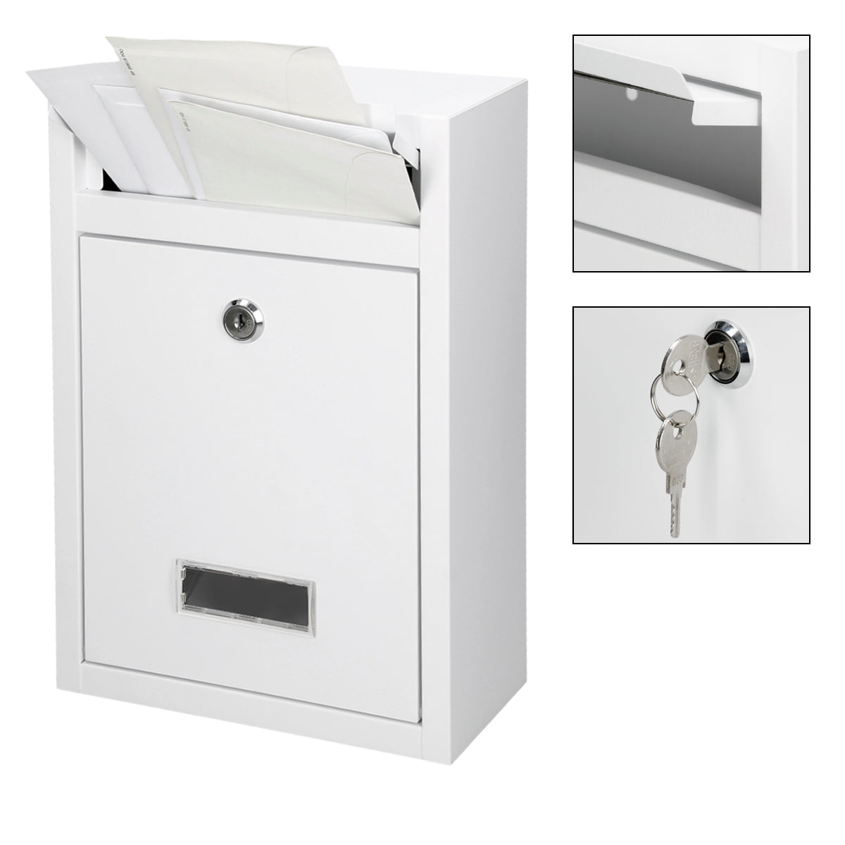 ECD Germany Bauen boîte aux lettres 215x9x32 blanc acier 2 clés