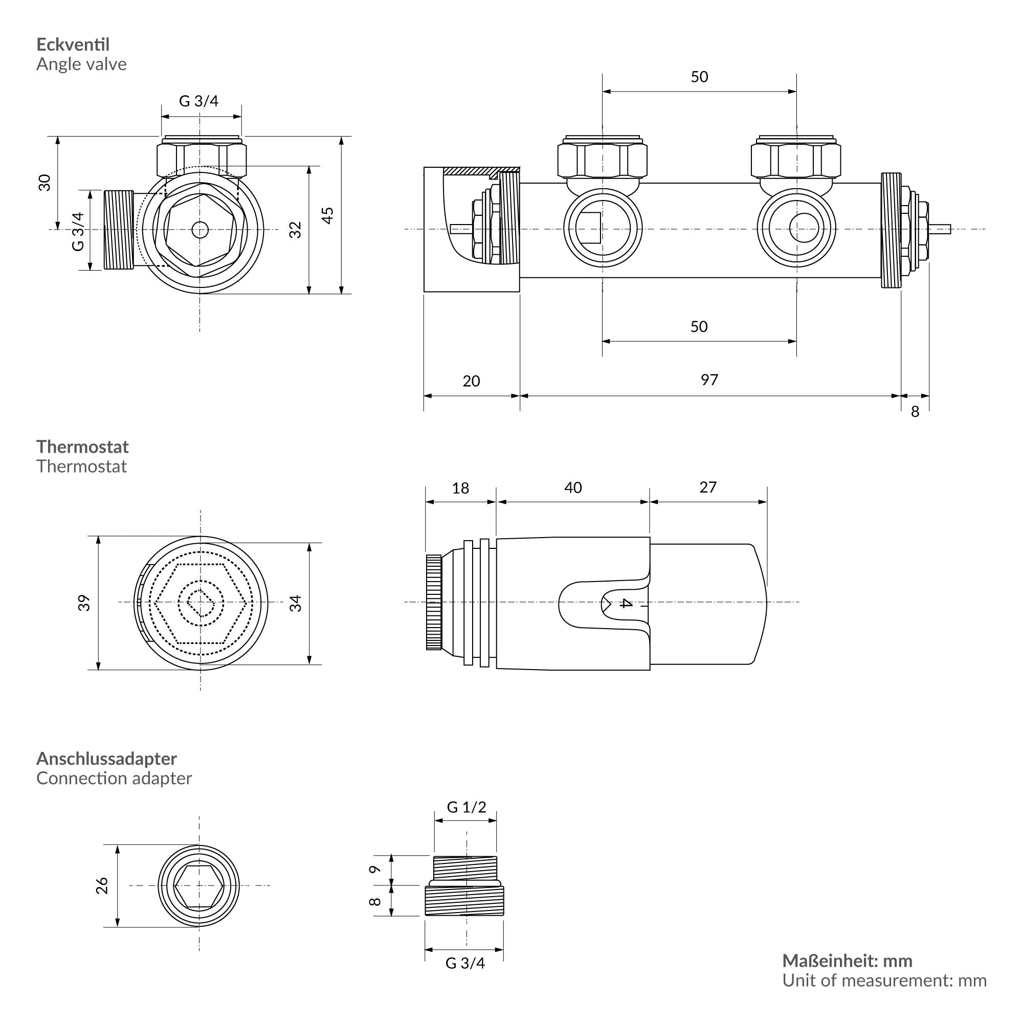 ECD Germany Heizungen kit robinet radiateur blanc multiblock