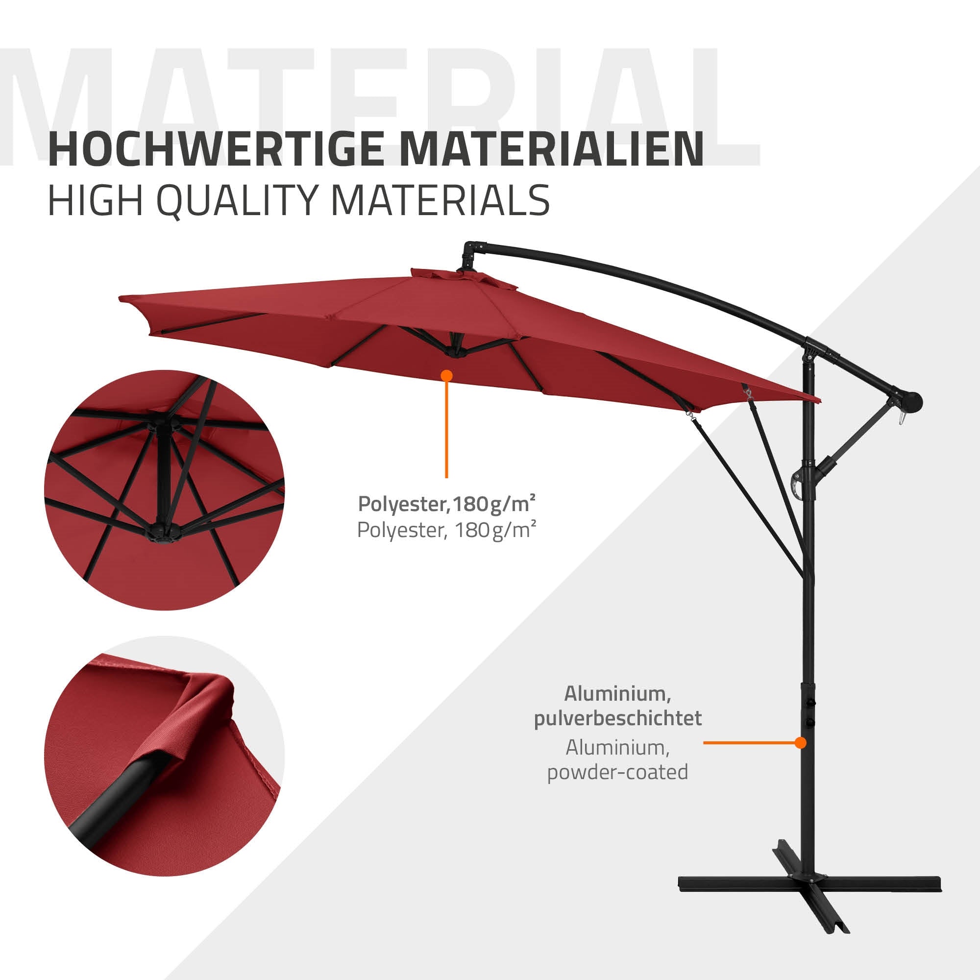 ECD Germany Garten parasol déporté rouge Ø 300 cm alu