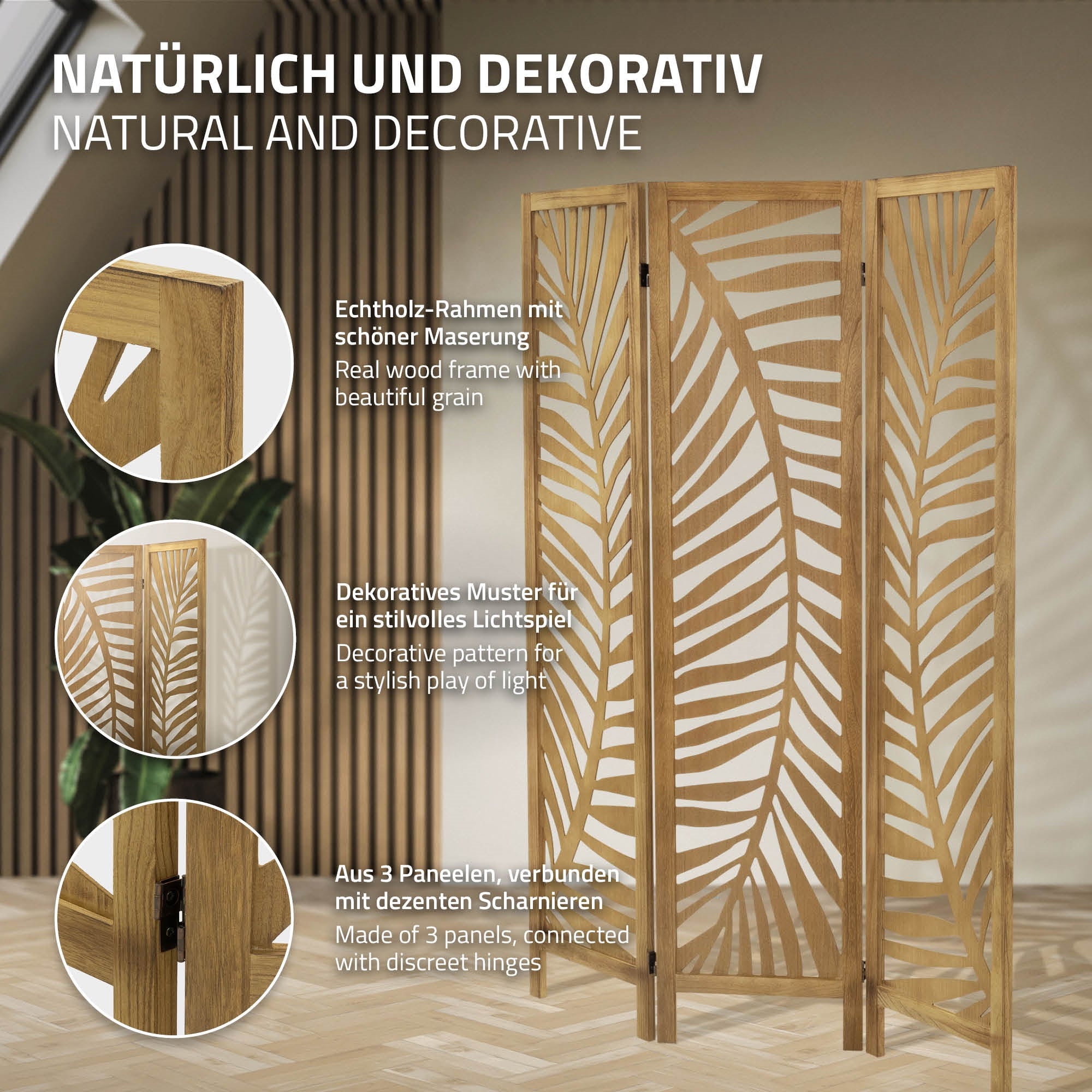 ECD Germany Möbel paravent Fukuoka marron 170x121 cm