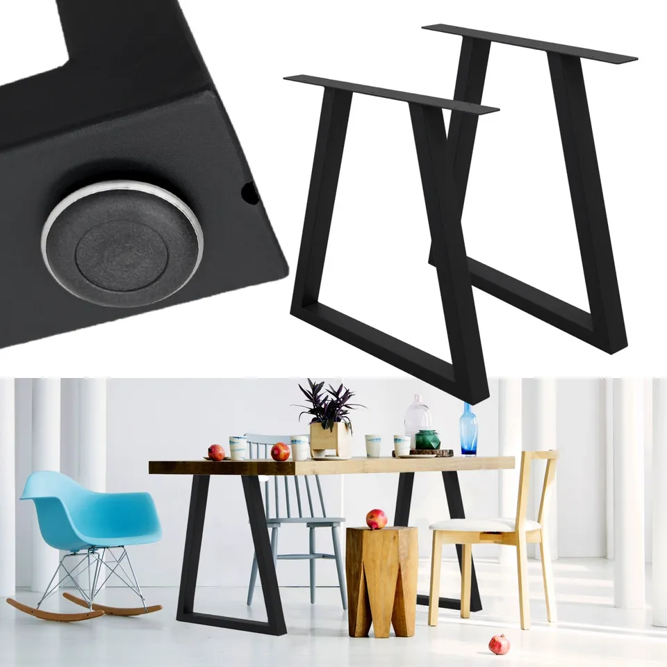 ECD Germany pieds de table trapèze acier noir 60x72 cm lot 2