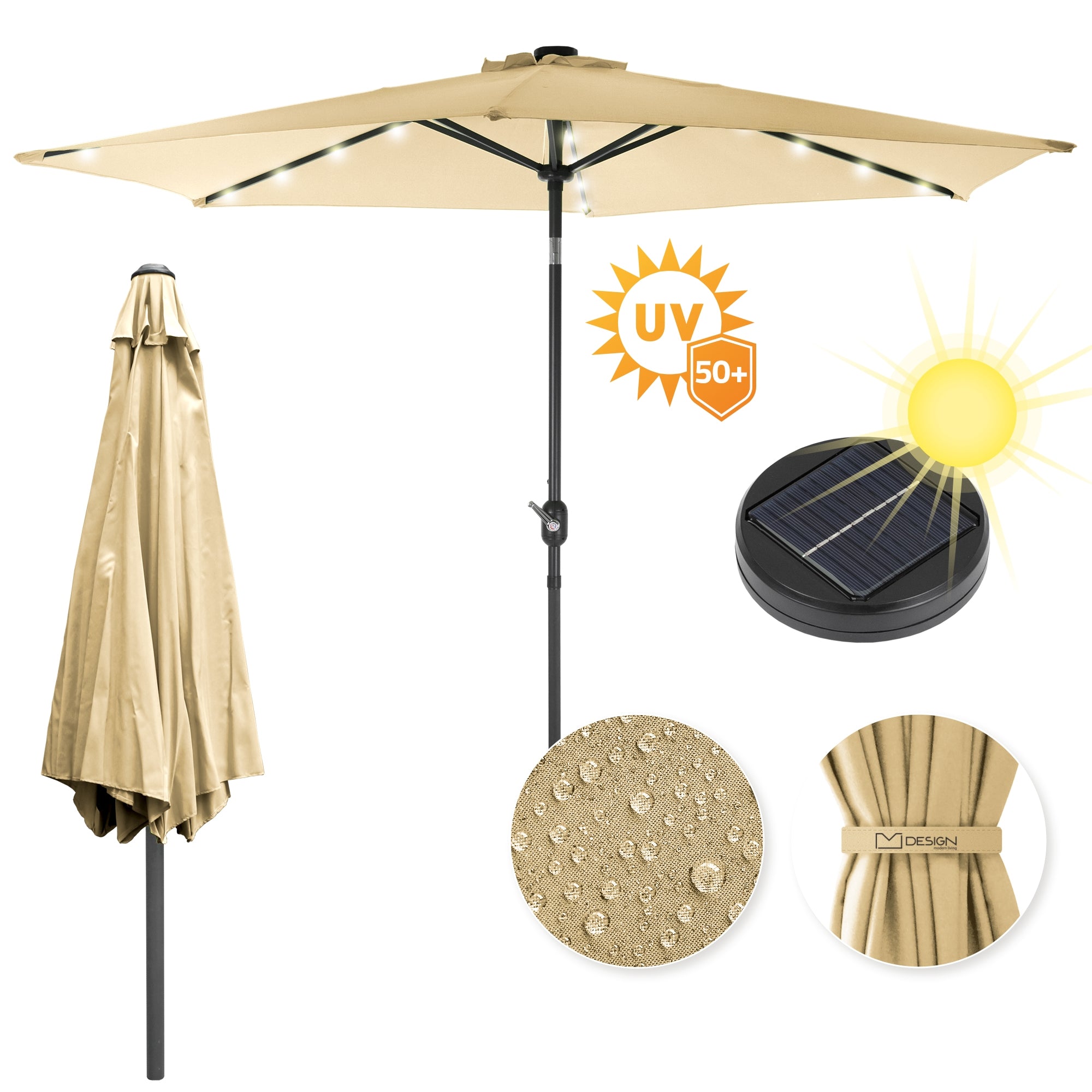ECD Germany Garten parasol 300 cm marron LED solaire