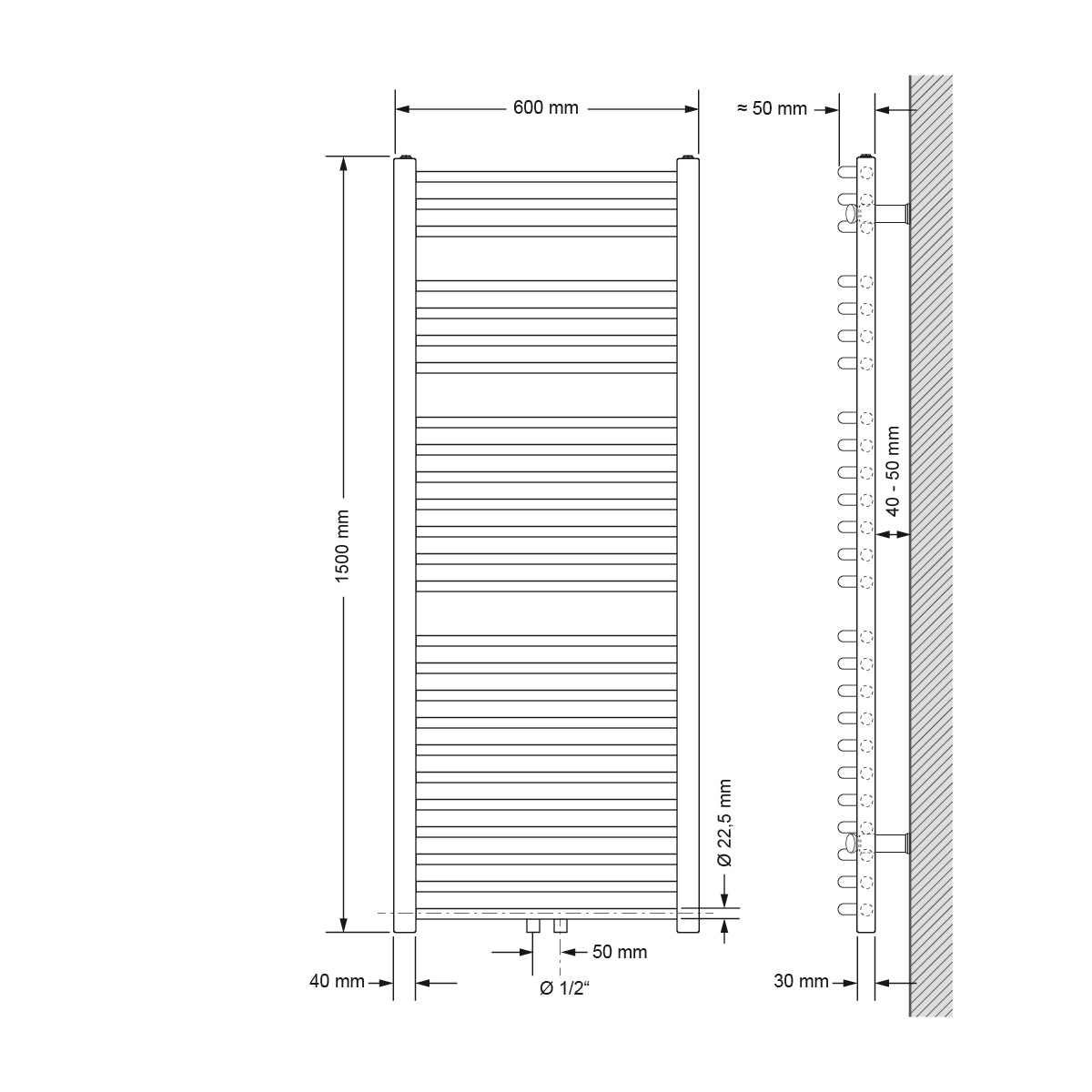 ECD Germany Sahara radiateur salle de bain blanc 600x1500 courbe