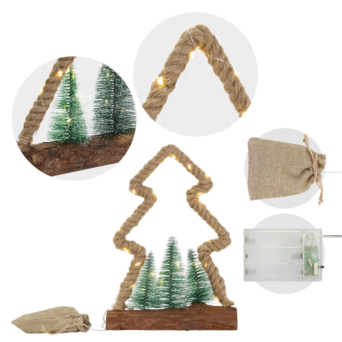 ECD Germany Haus sapin Noël jute LED 30 cm blanc chaud