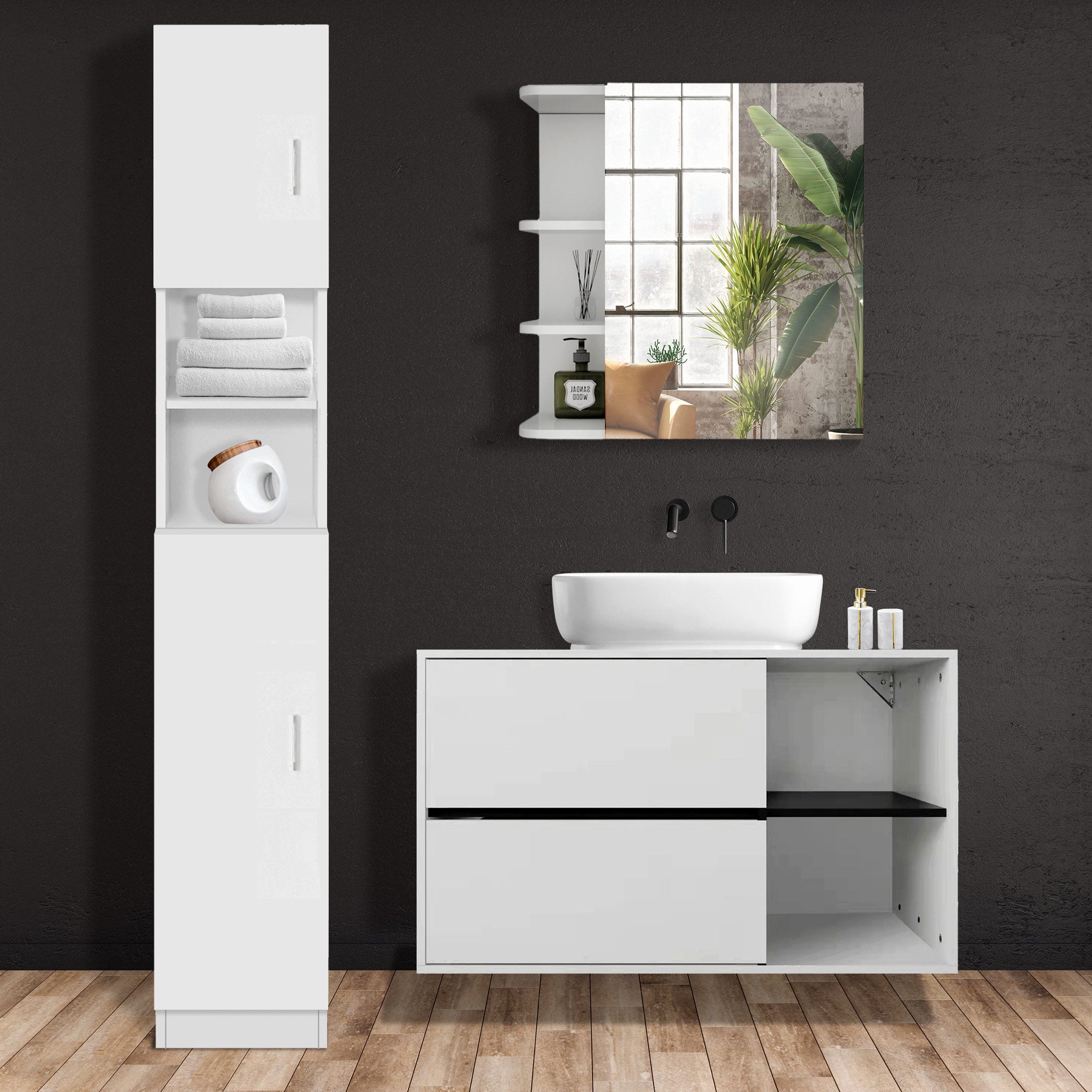 ECD Germany Möbel ensemble salle de bain 3 pièces blanc bois