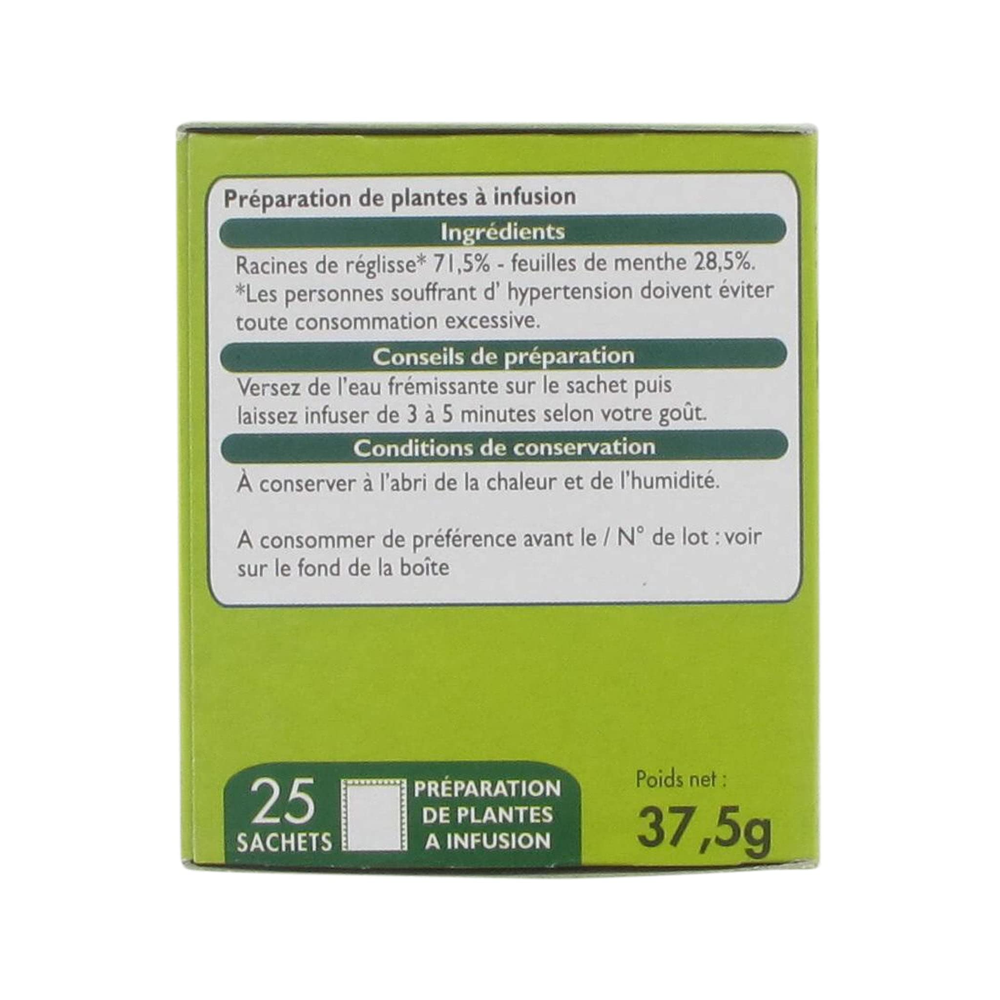 Leader Price Petit-déjeuner infusion réglisse menthe 25 sachets 37g
