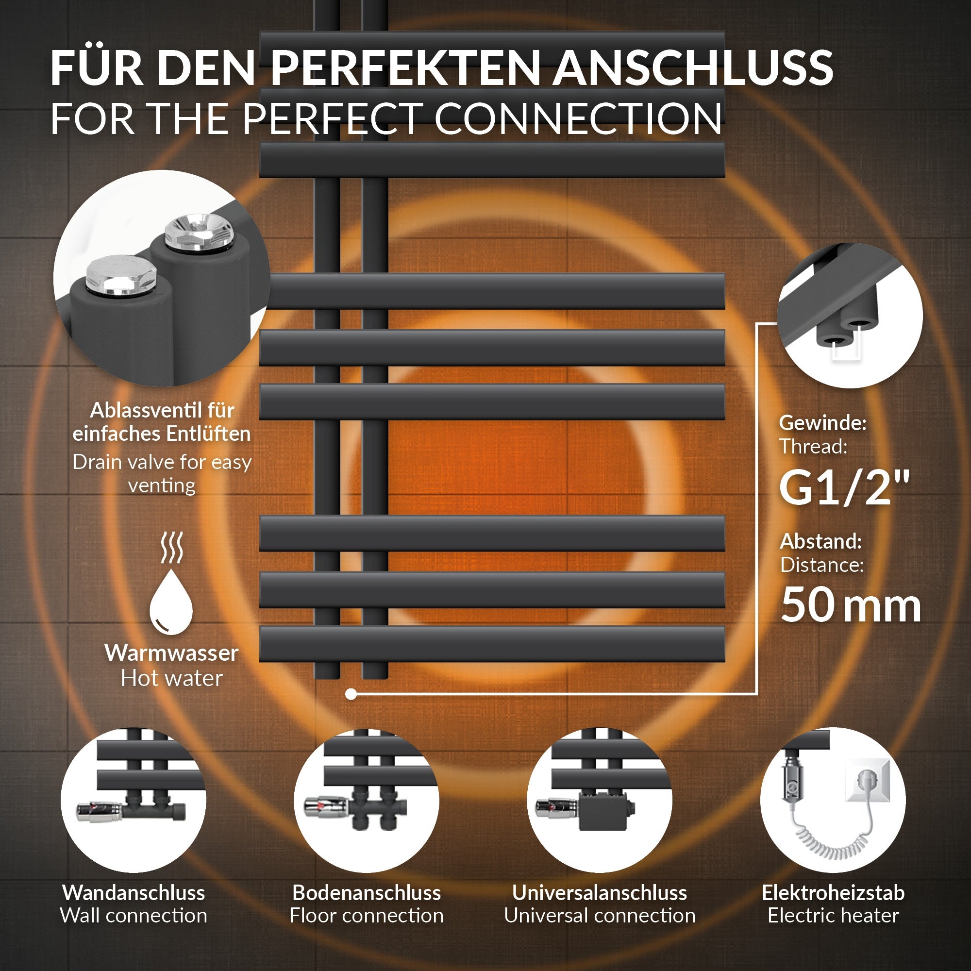 ECD Germany Heizungen Sèche-serviettes anthracite 600x1000