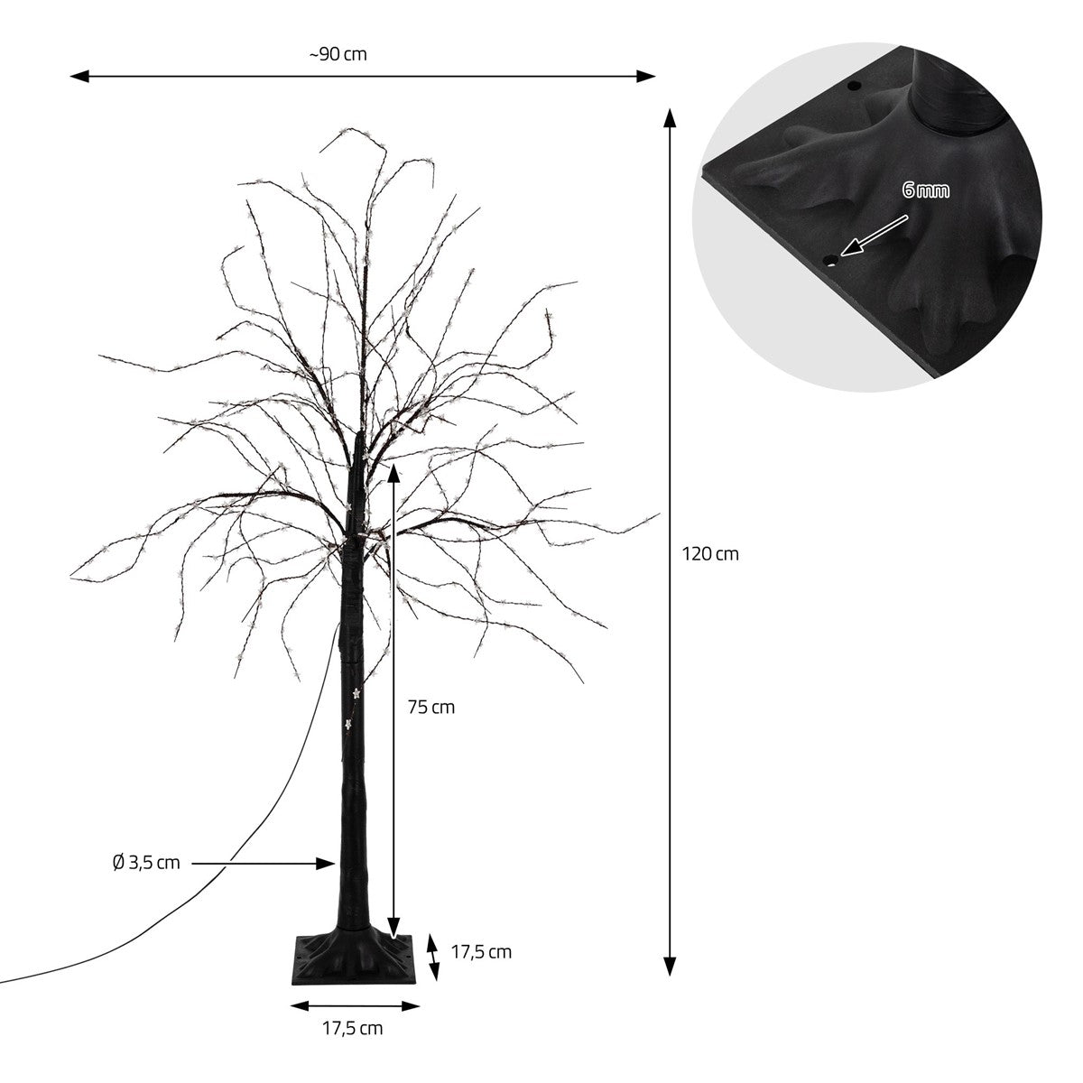 ECD Germany Sapin de Noël LED blanc chaud 120cm extérieur IP44