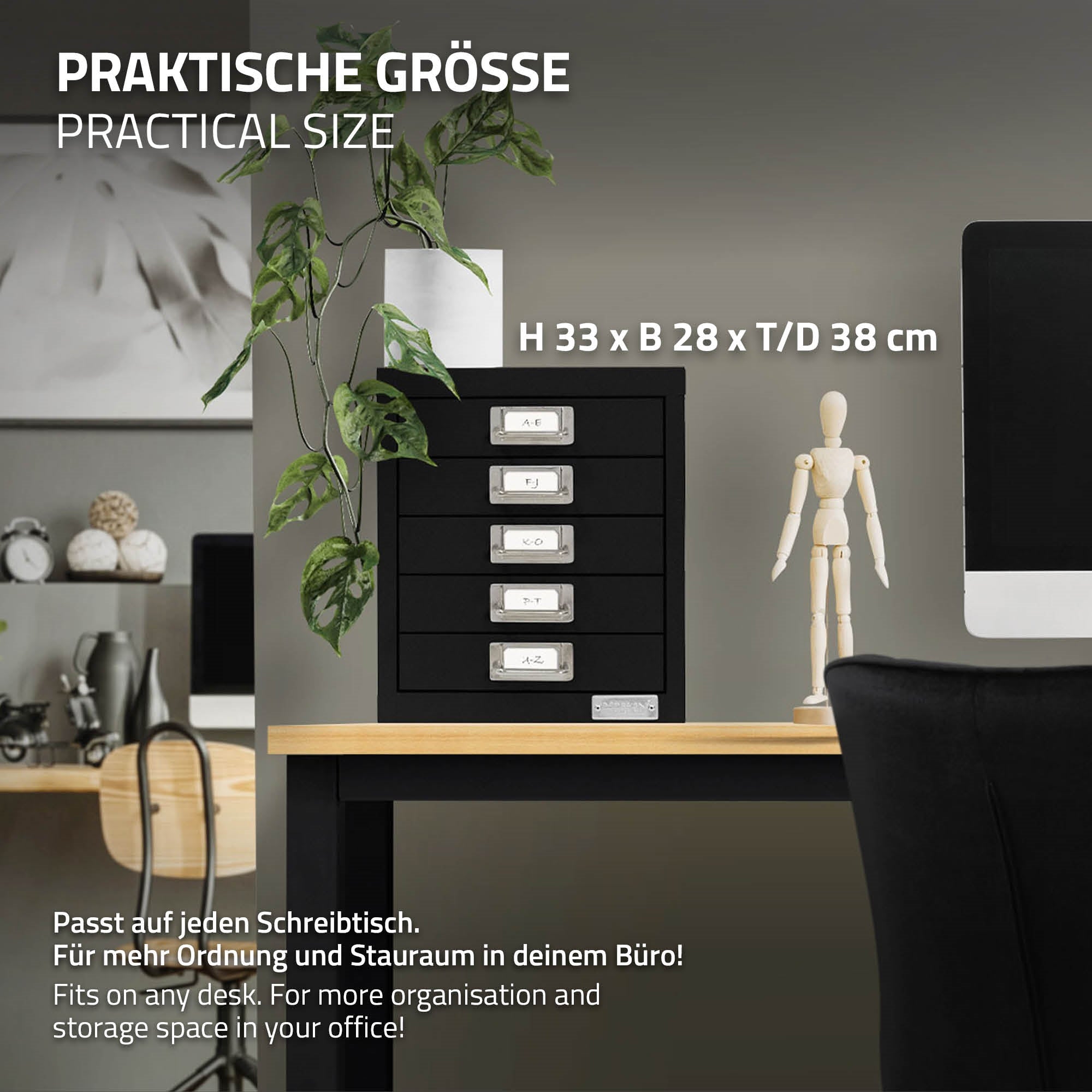 ECD Germany Atelier caisson 5 tiroirs métal 28x38x33 cm noir
