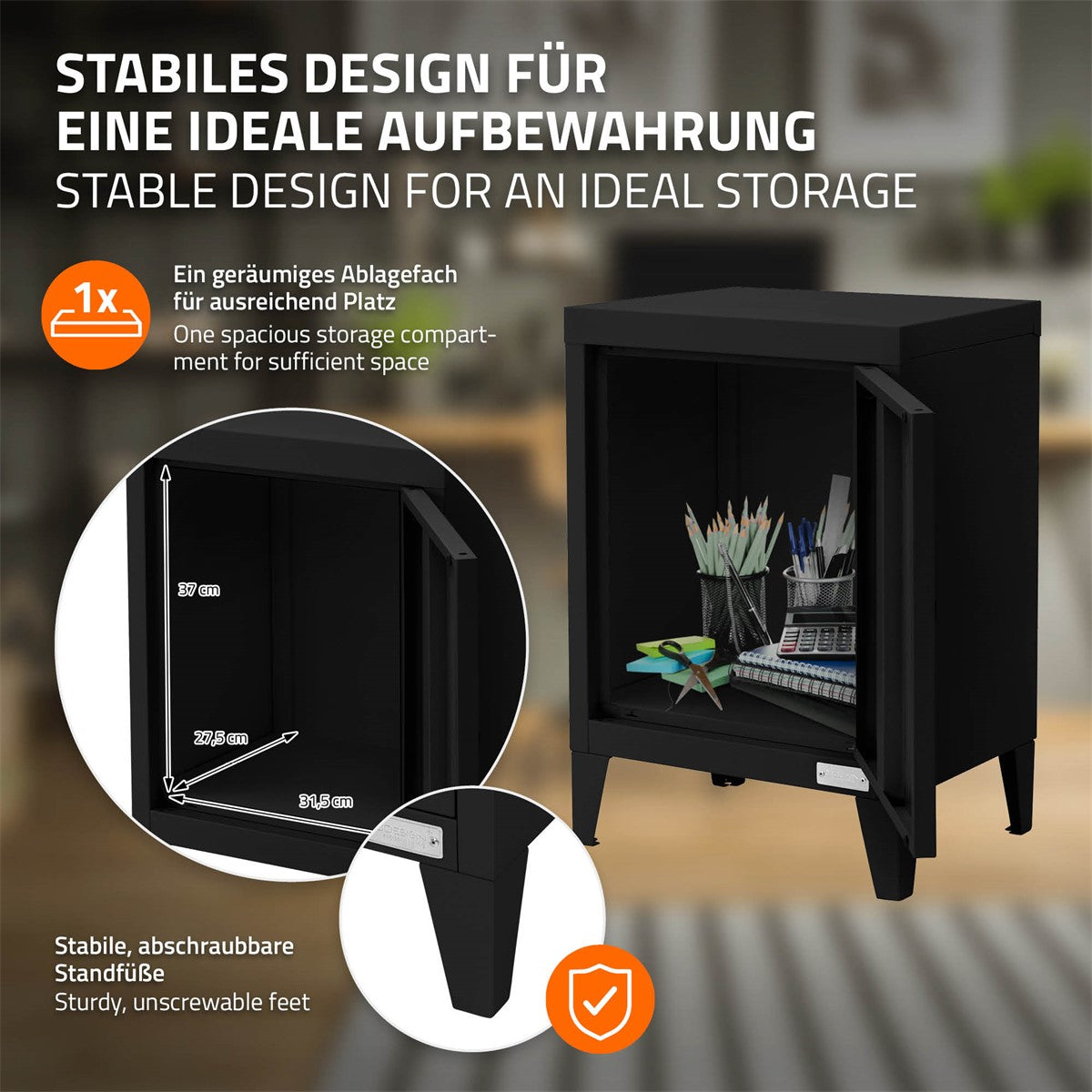 ECD Germany Aktenschrank 40x30x57,5 cm armoire bureau acier noir