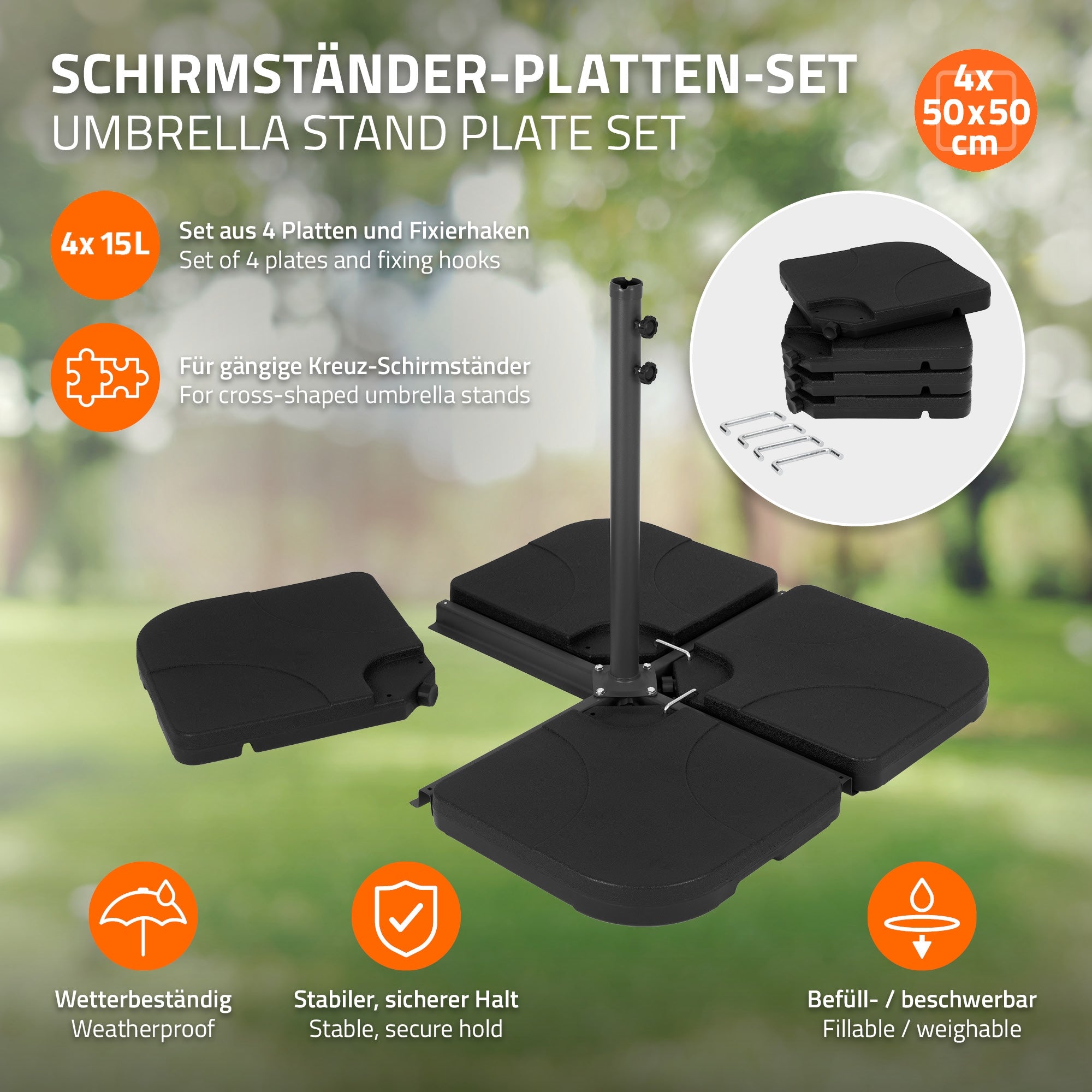 ECD Germany ML-Design pied parasol 4 dalles noir 80 kg