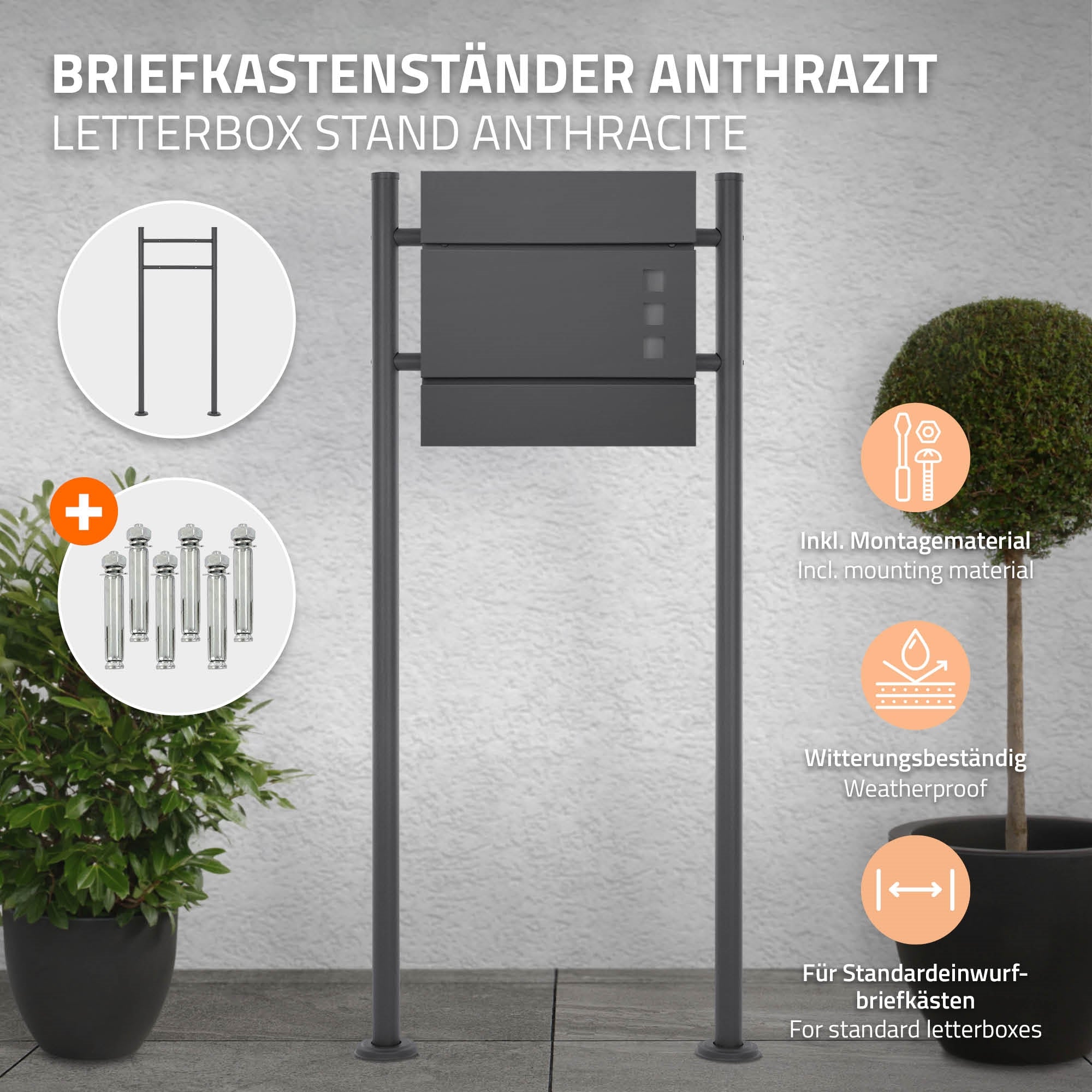 ECD Germany ML-Design pied boîte aux lettres anthracite 1 pied