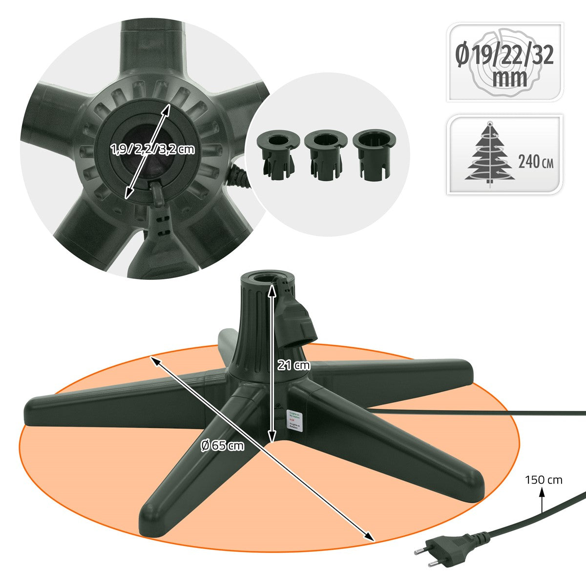 ECD Germany Haus & Wohnen Pied Sapin Électrique Vert 65 cm 360°