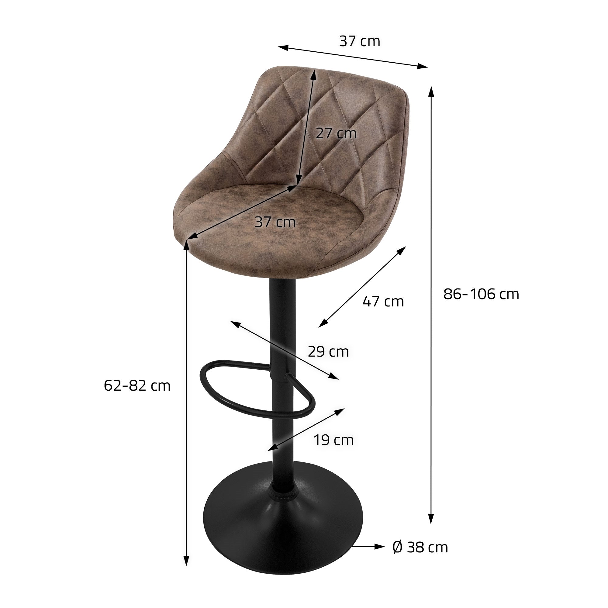 ML-Design Lot 4 tabourets bar marron simili cuir 62-82 cm