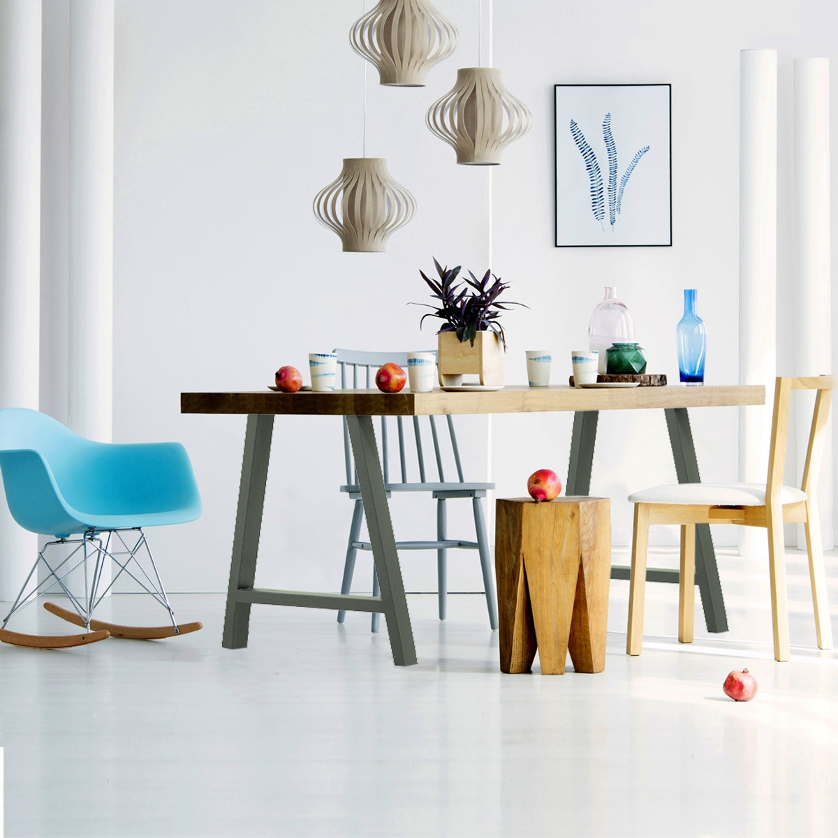 ECD Germany Möbel 2 Pieds Table Acier Gris Pierre 70x72 cm