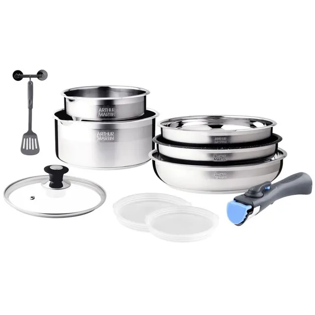 Arthur Martin AM0025 Batterie Cuisine 10 pièces inox noir induction