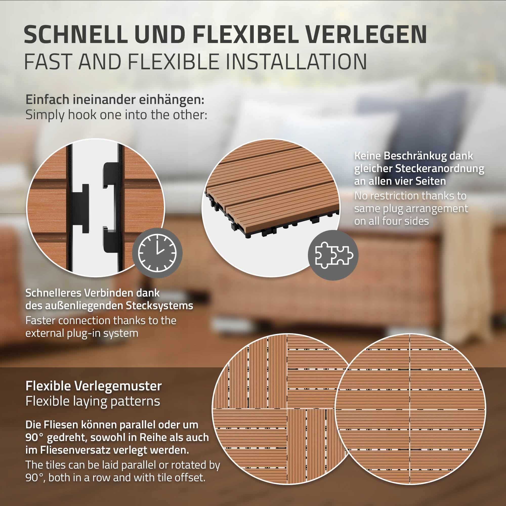 ECD Germany Garten dalles terrasse 30x30 marron clair 44 pièces