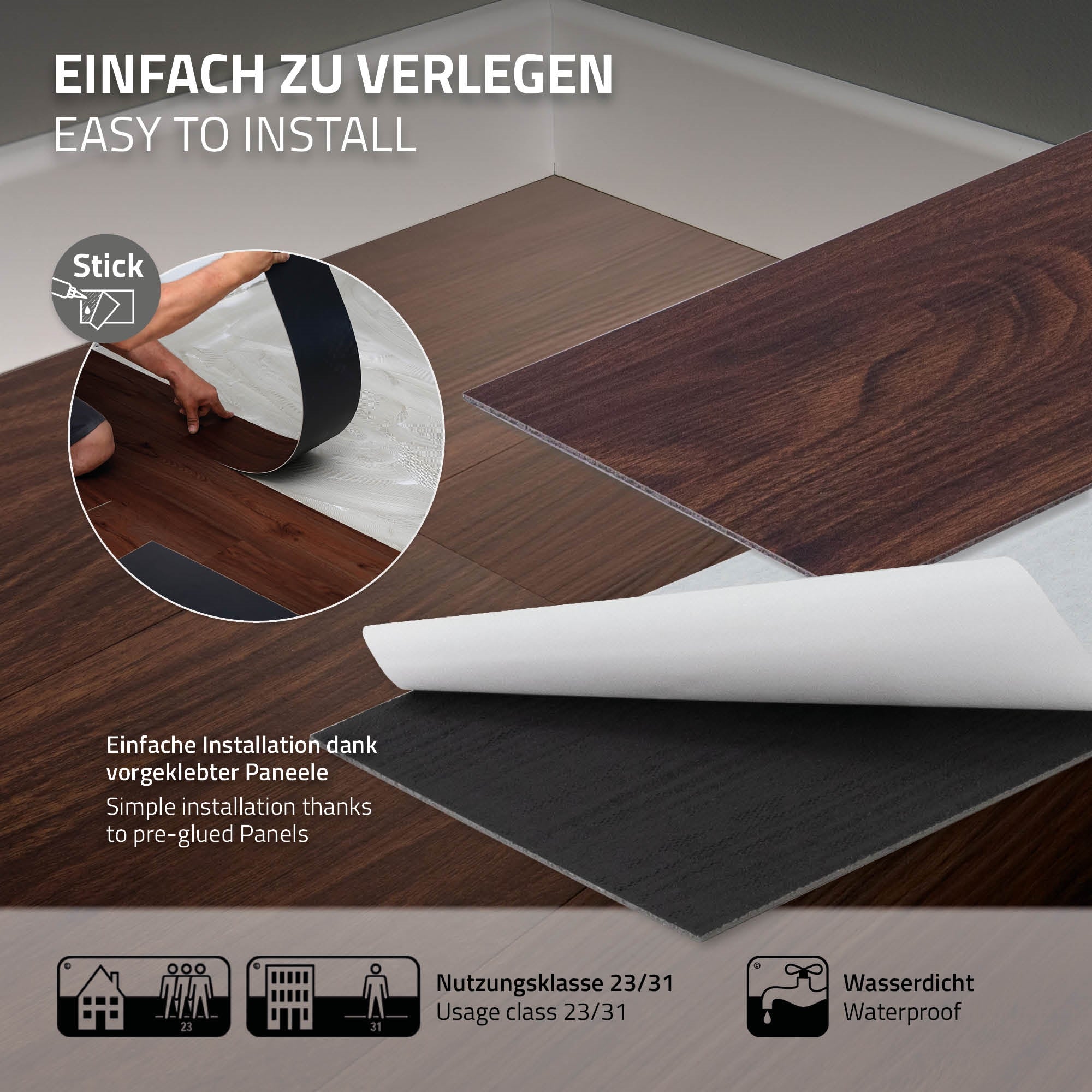 ML-Design sol vinyle autocollant noyer rouge-brun 2,23 m² 2mm