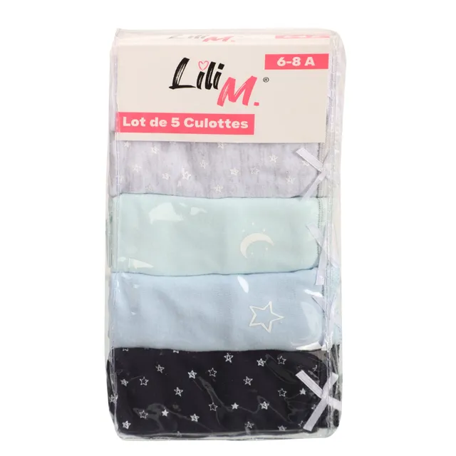 Lili Marelle lot 5 culottes coton bleu foncé fille enfant