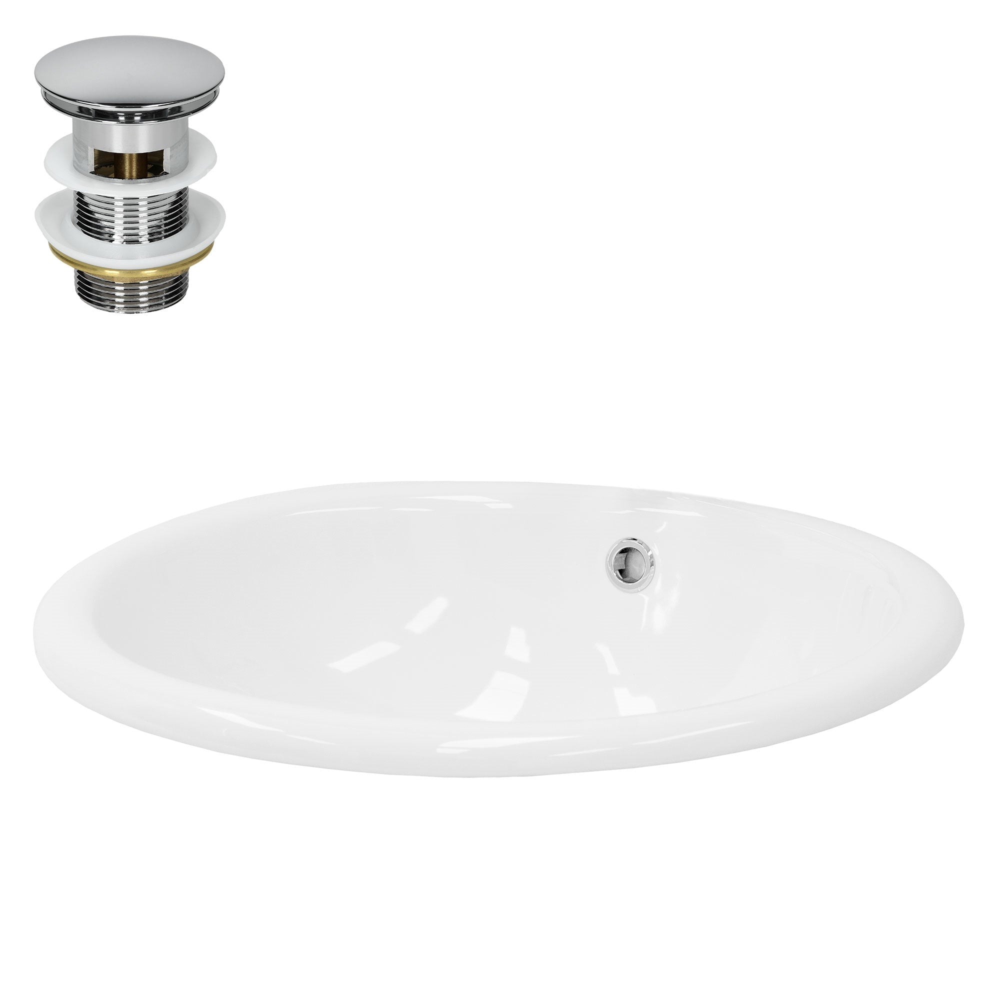 ECD Germany Sanitär lavabo céramique blanc 49 cm avec bonde argent
