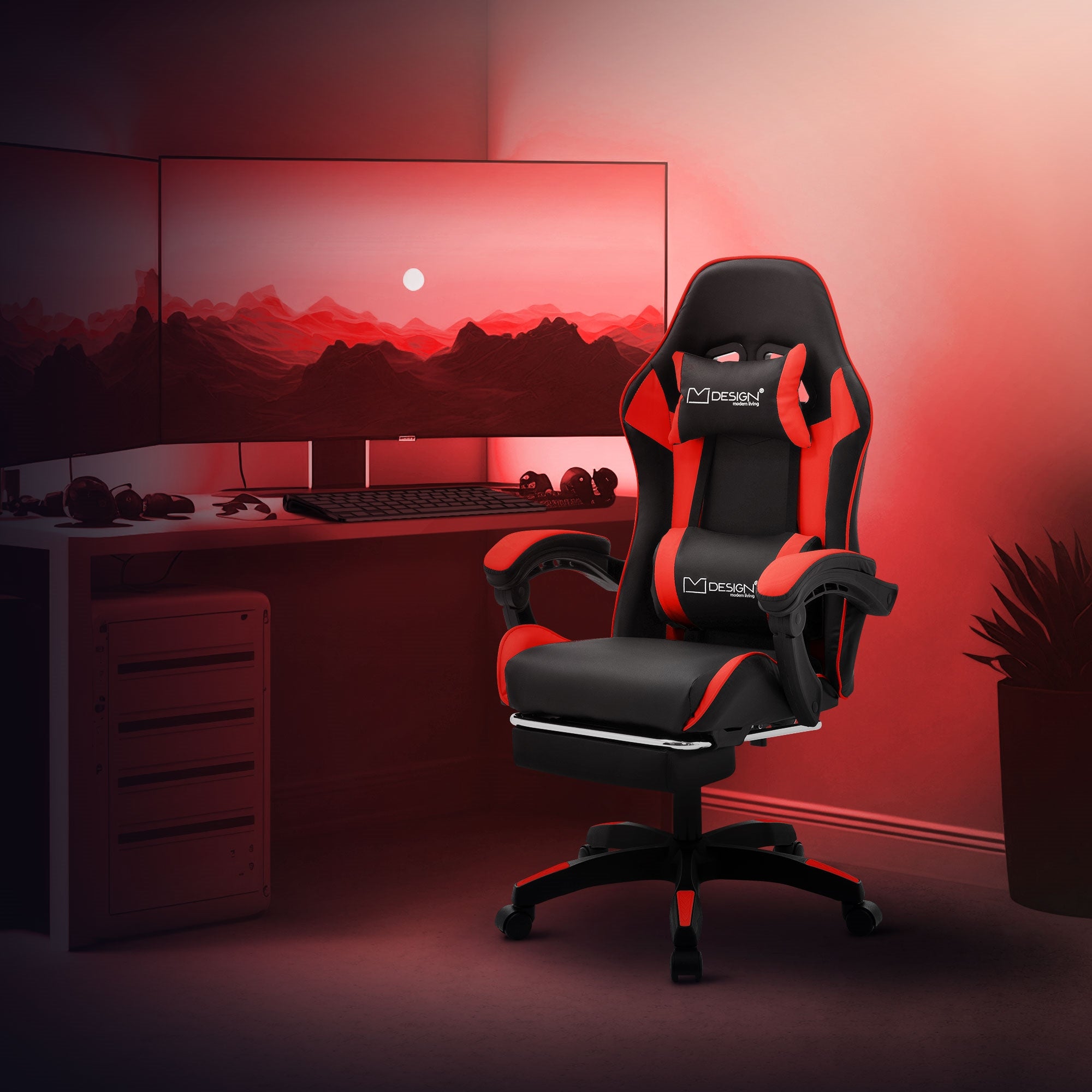 ECD Germany ML-Design chaise gaming noir-rouge similicuir