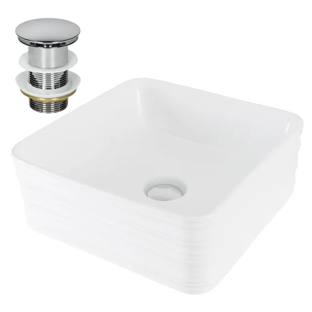 ECD Germany Sanitär vasque 39x39x15 cm blanche céramique + bonde